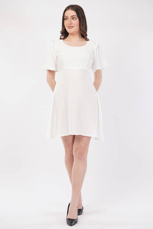 Deshi Girl Women Cotton Blend Solid Fit & Flare Dress ( White ) Deshi Girl Women Cotton Blend Solid Fit & Flare Dress ( White )