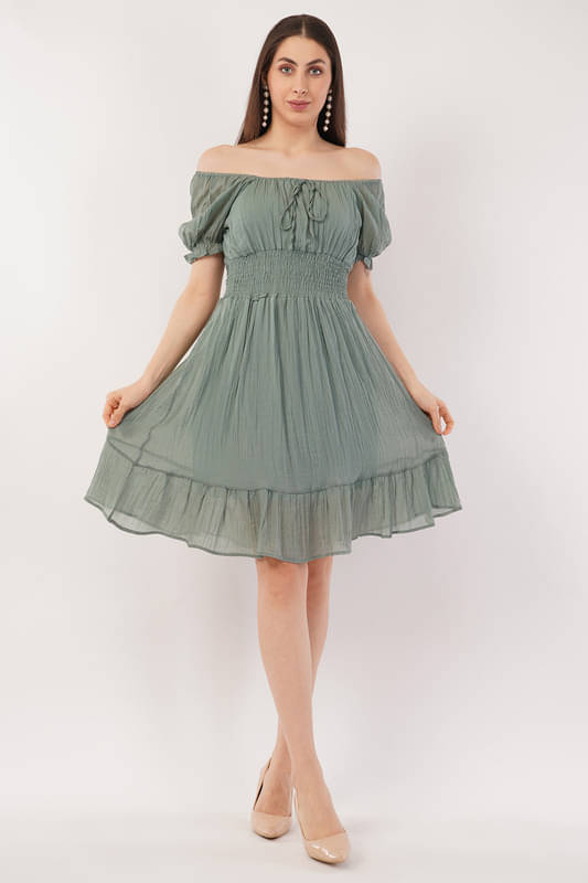 Deshi Girl Women Cotton Blend Solid Fit & Flare Dress ( Grey ) Deshi Girl Women Cotton Blend Solid Fit & Flare Dress ( Grey )