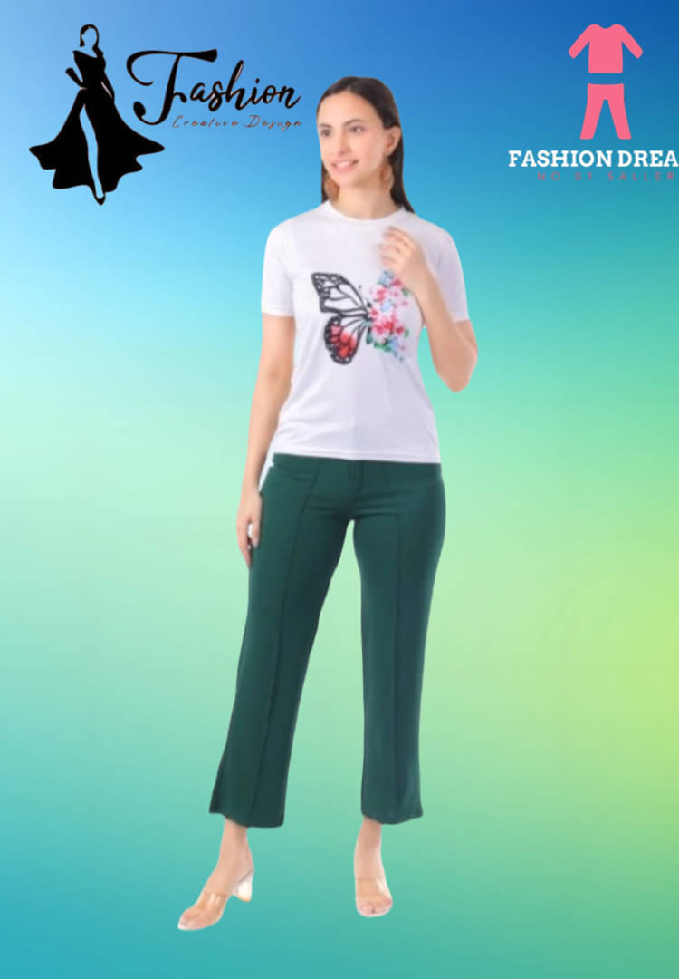     			Detly Women Solid T-Shirt With Trousers Co-Ord Set ( Green )