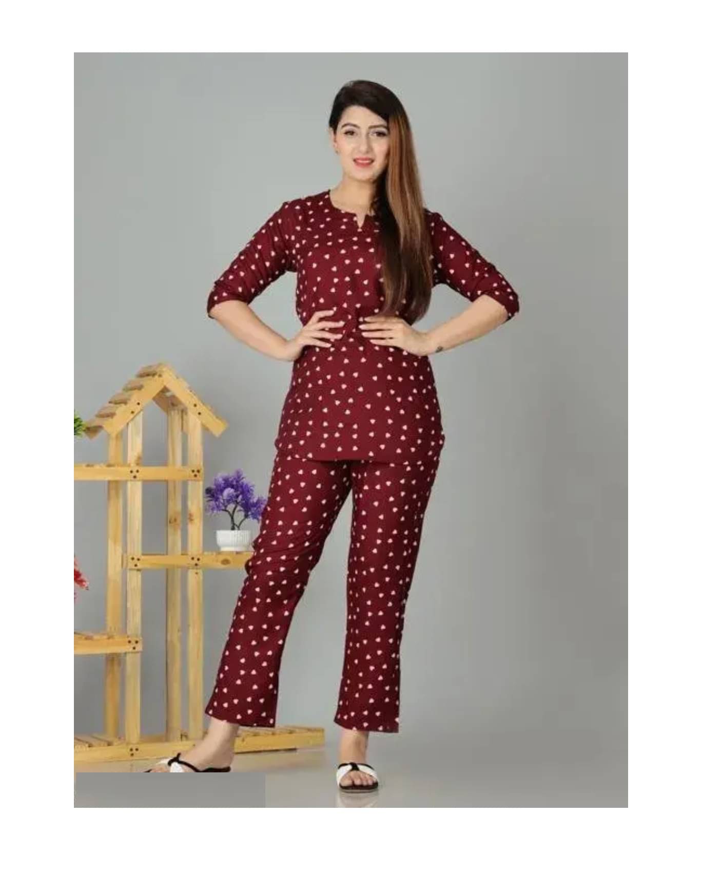     			ETZIN Maroon Rayon Women's Nightwear Nightsuit Sets ( Pack of 1 )
