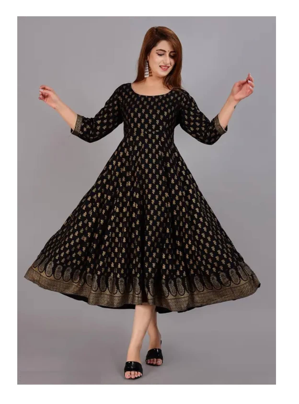 ETZIN Pack of 1 Rayon Printed Anarkali Women's Kurti - ( Black ) - Kurtis, Tunics | Buy online on ZillyBuy
