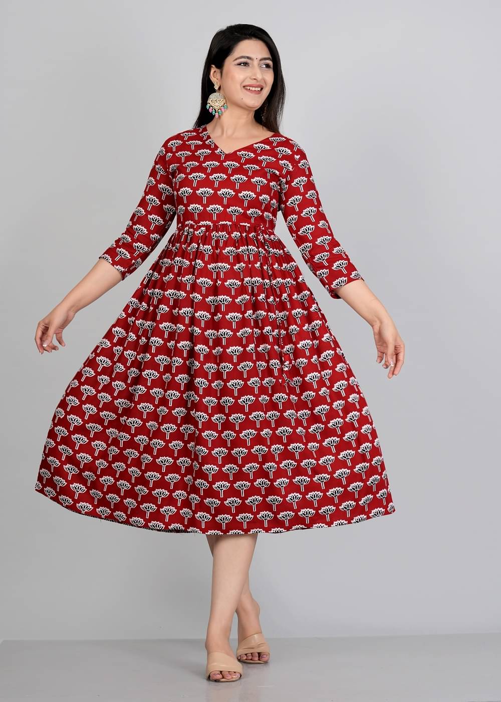 ETZIN Pack of 1 Rayon Printed Flared Women's Kurti - ( Red )     			ETZIN Pack of 1 Rayon Printed Flared Women's Kurti - ( Red )