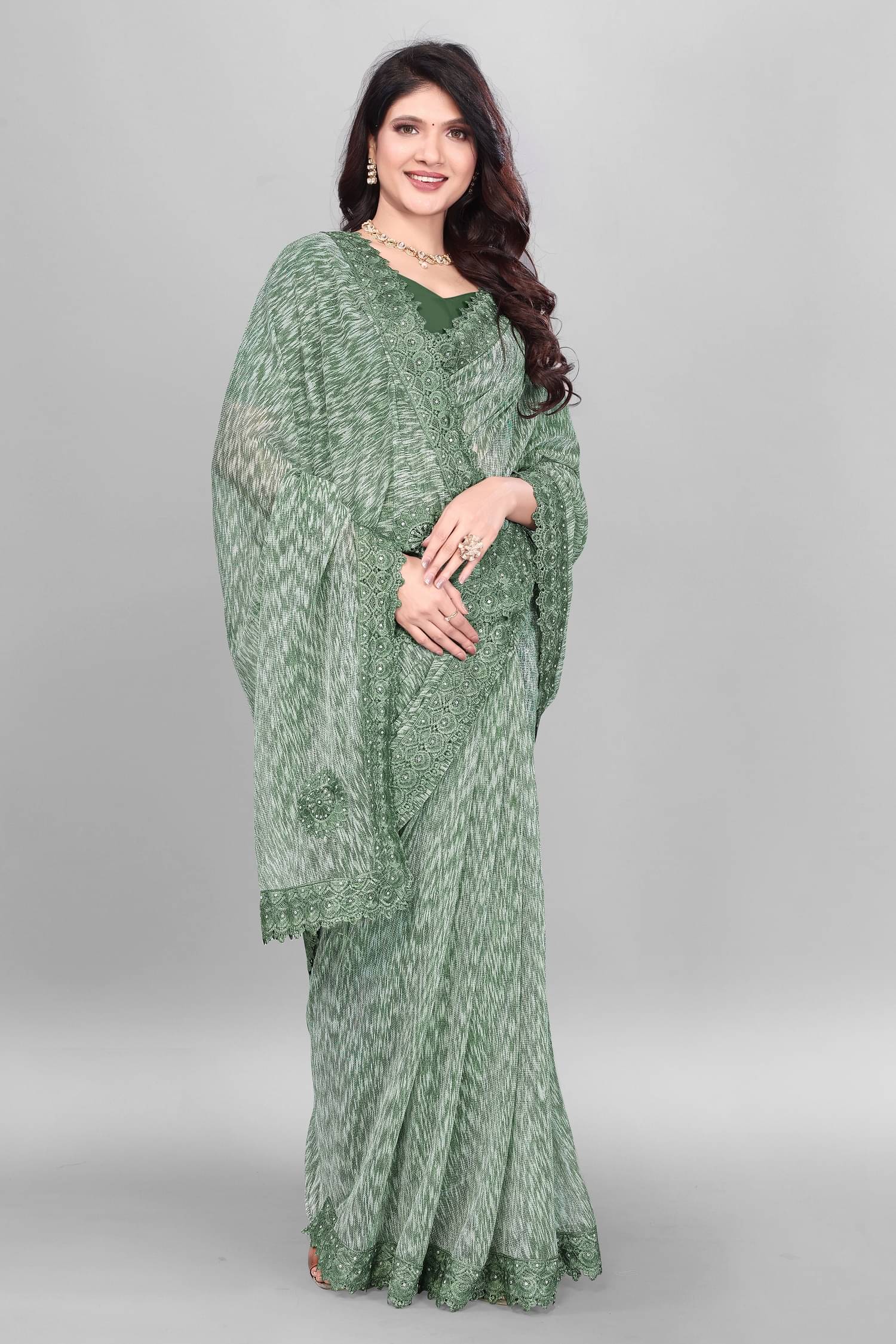 JULEE Lycra Self Design Saree With Unstitched Blouse Piece ( Green ) JULEE Lycra Self Design Saree With Unstitched Blouse Piece ( Green )