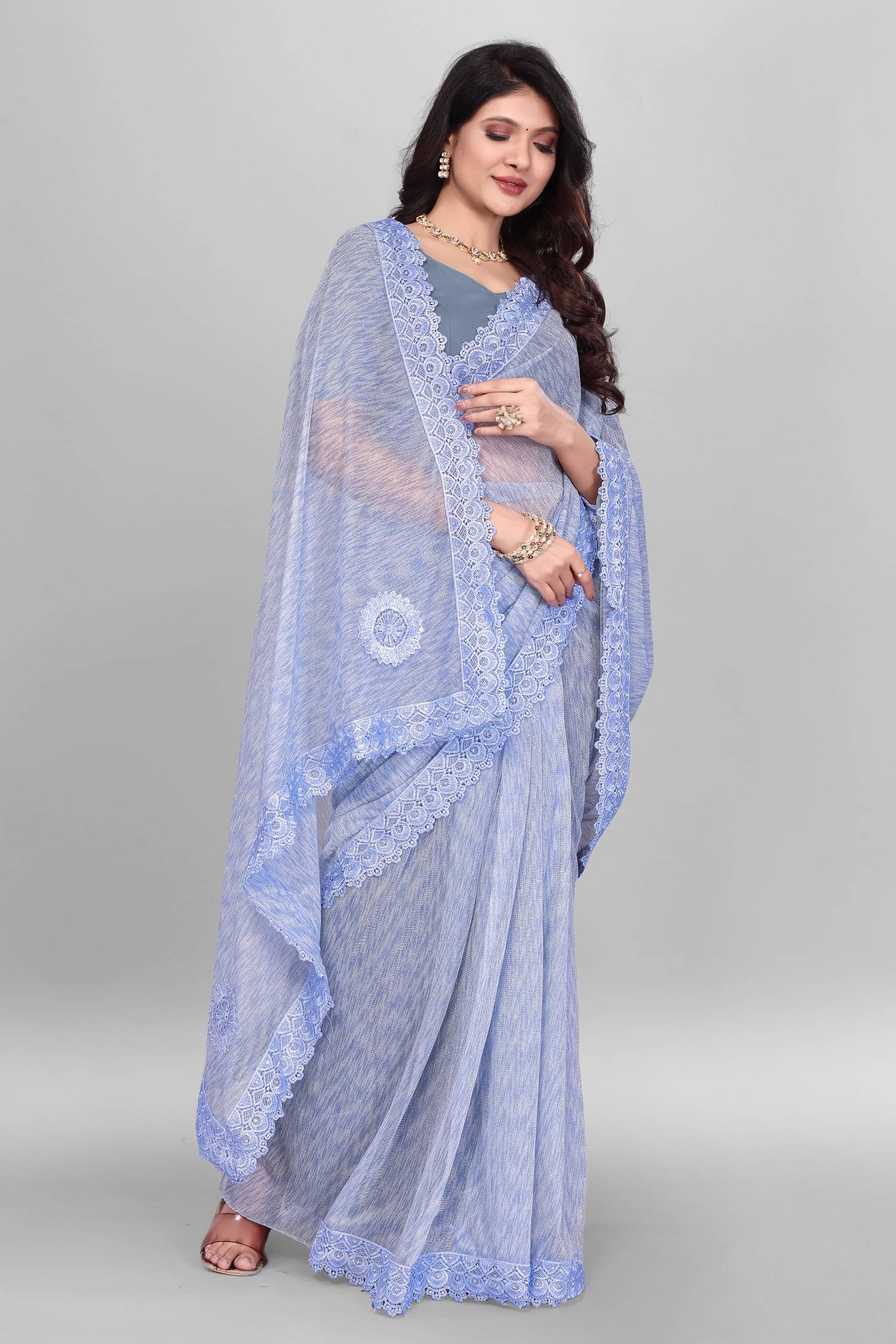     			JULEE Lycra Self Design Saree With Unstitched Blouse Piece ( SkyBlue )