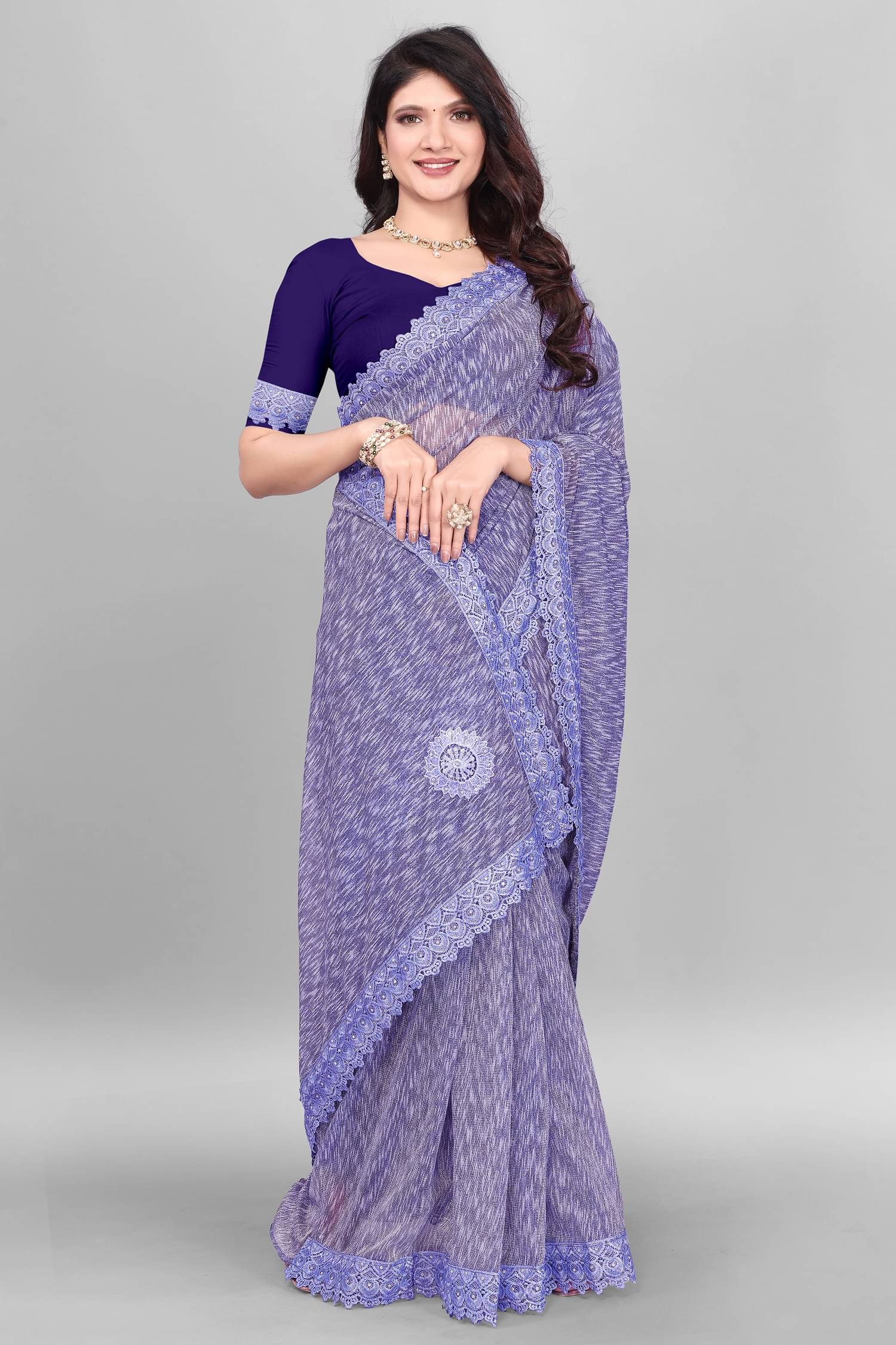 JULEE Lycra Self Design Saree With Unstitched Blouse Piece ( Navy Blue ) JULEE Lycra Self Design Saree With Unstitched Blouse Piece ( Navy Blue )