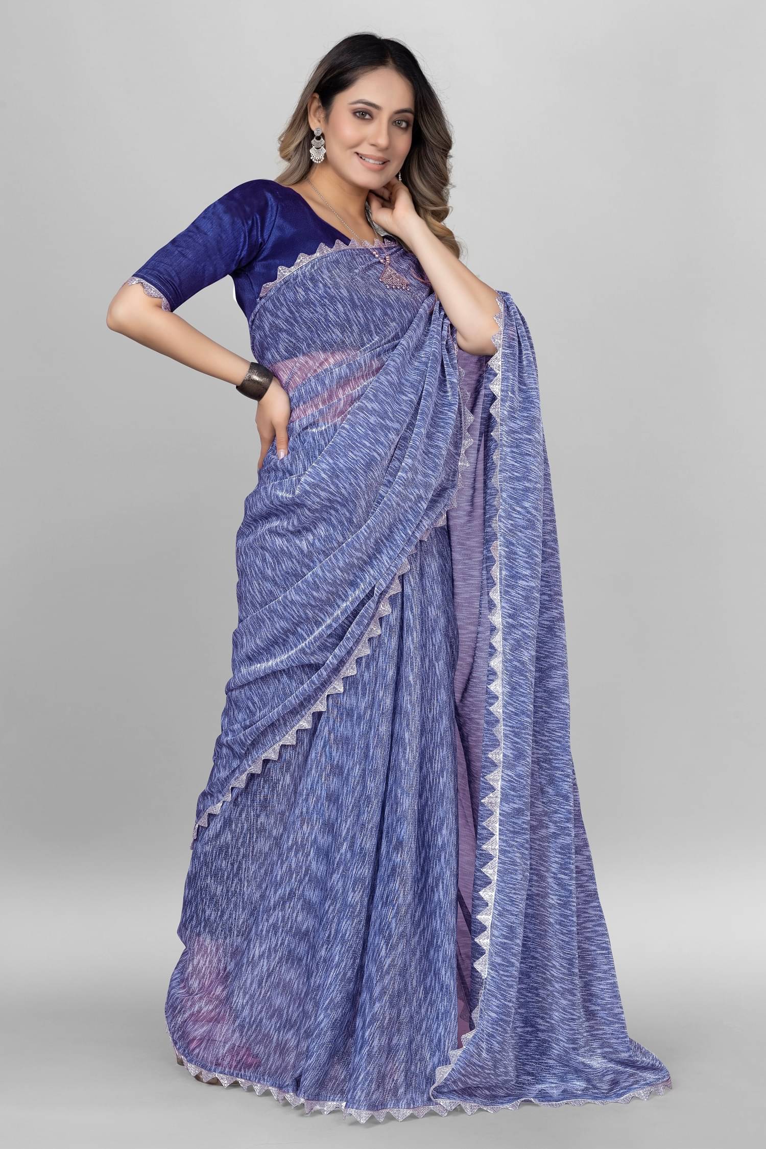     			JULEE Lycra Self Design Saree With Unstitched Blouse Piece ( Navy Blue )