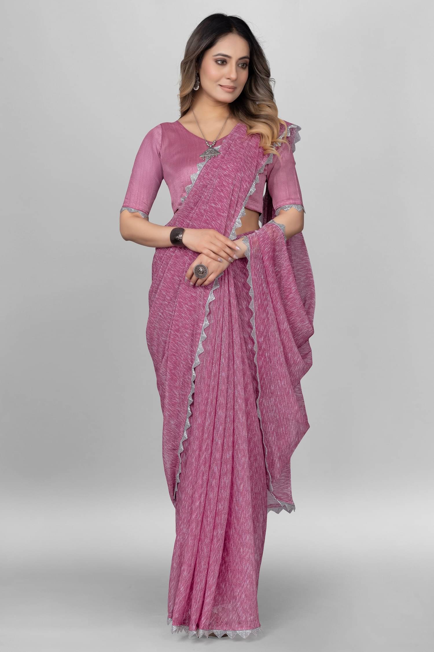 JULEE Lycra Self Design Saree With Unstitched Blouse Piece ( Rose Gold ) JULEE Lycra Self Design Saree With Unstitched Blouse Piece ( Rose Gold )