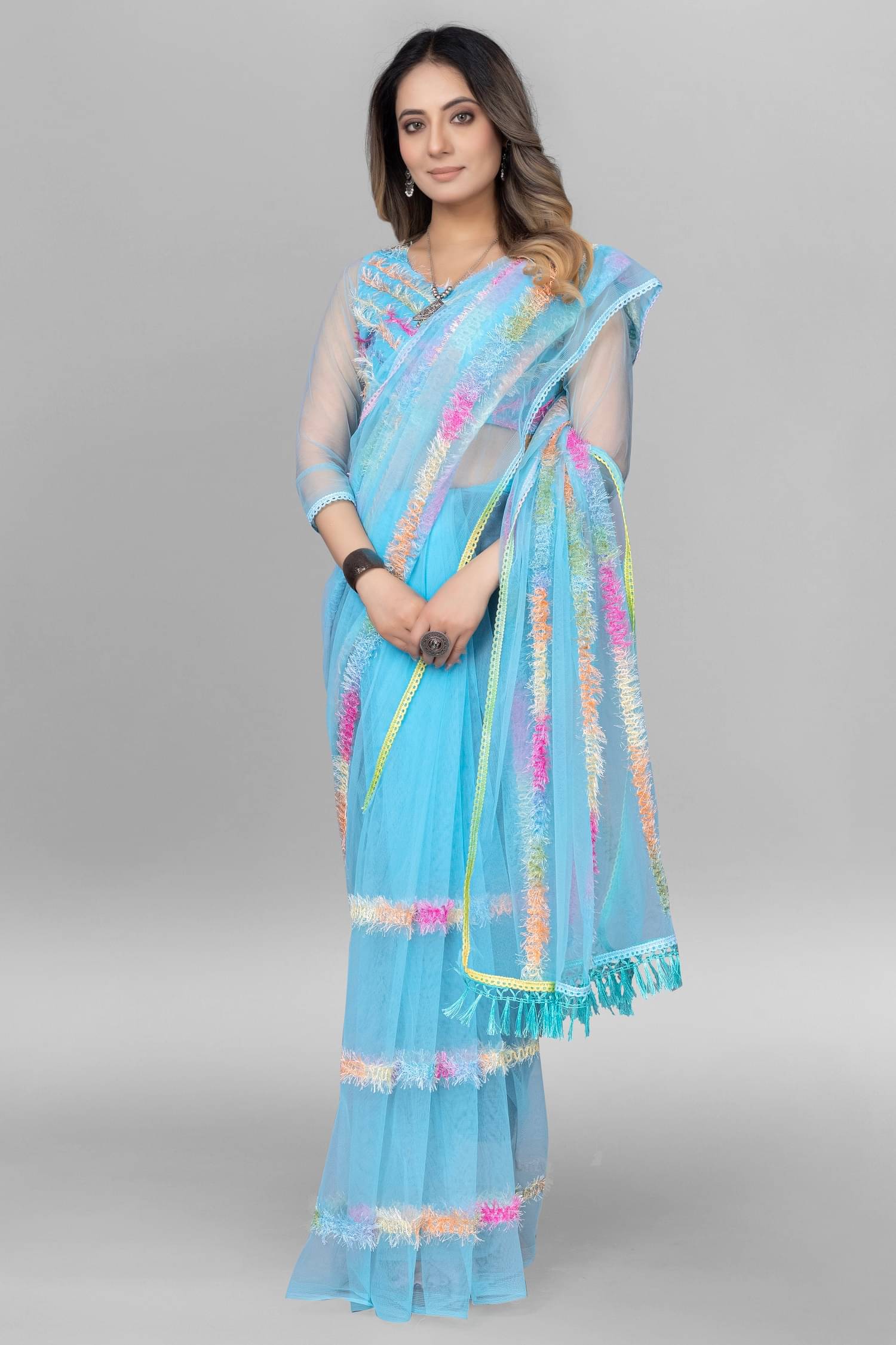 JULEE Net Embroidered Saree With Unstitched Blouse Piece ( SkyBlue ) JULEE Net Embroidered Saree With Unstitched Blouse Piece ( SkyBlue )