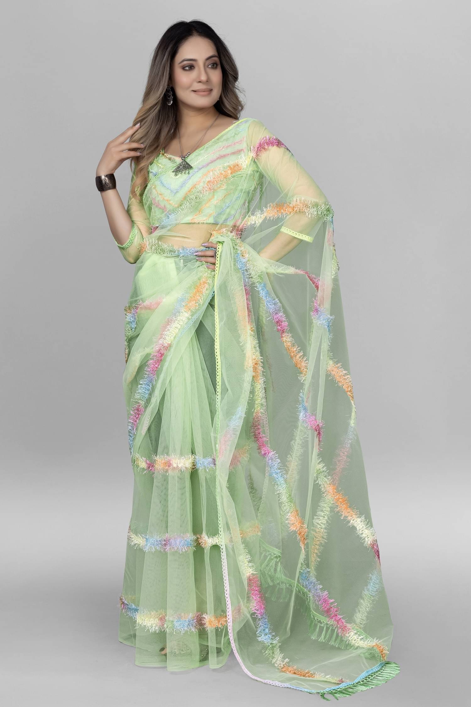 JULEE Net Embroidered Saree With Unstitched Blouse Piece ( Sea Green ) JULEE Net Embroidered Saree With Unstitched Blouse Piece ( Sea Green )