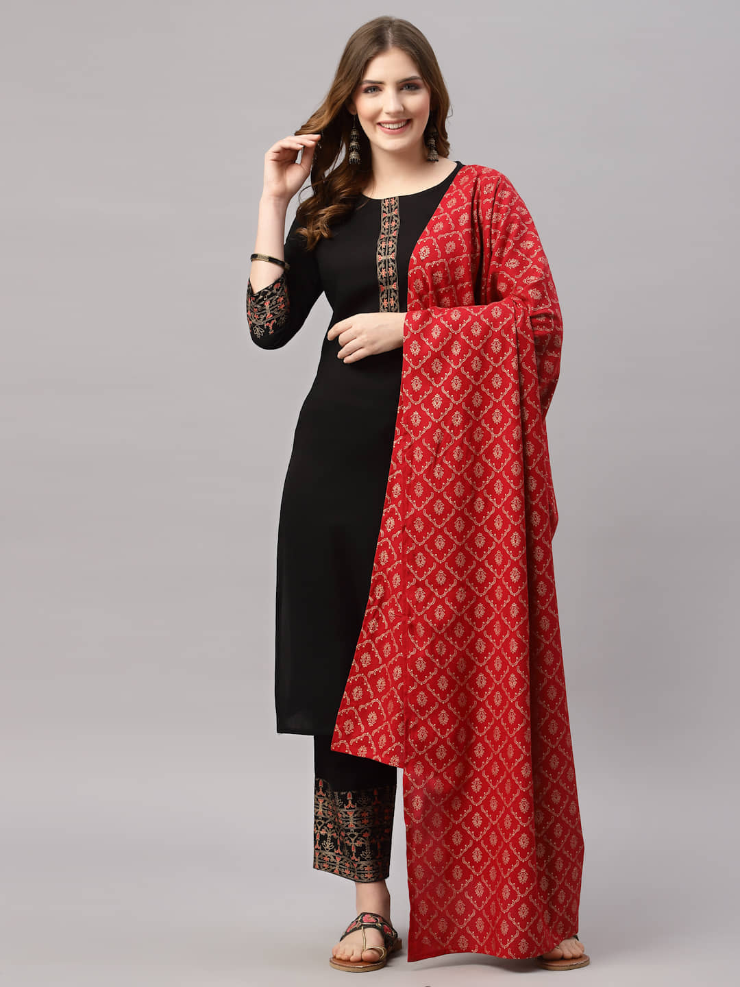 Jaipuri Bunaai Rayon Printed Kurti With Pants Women's Stitched Salwar Suit - Black ( Pack of 1 )