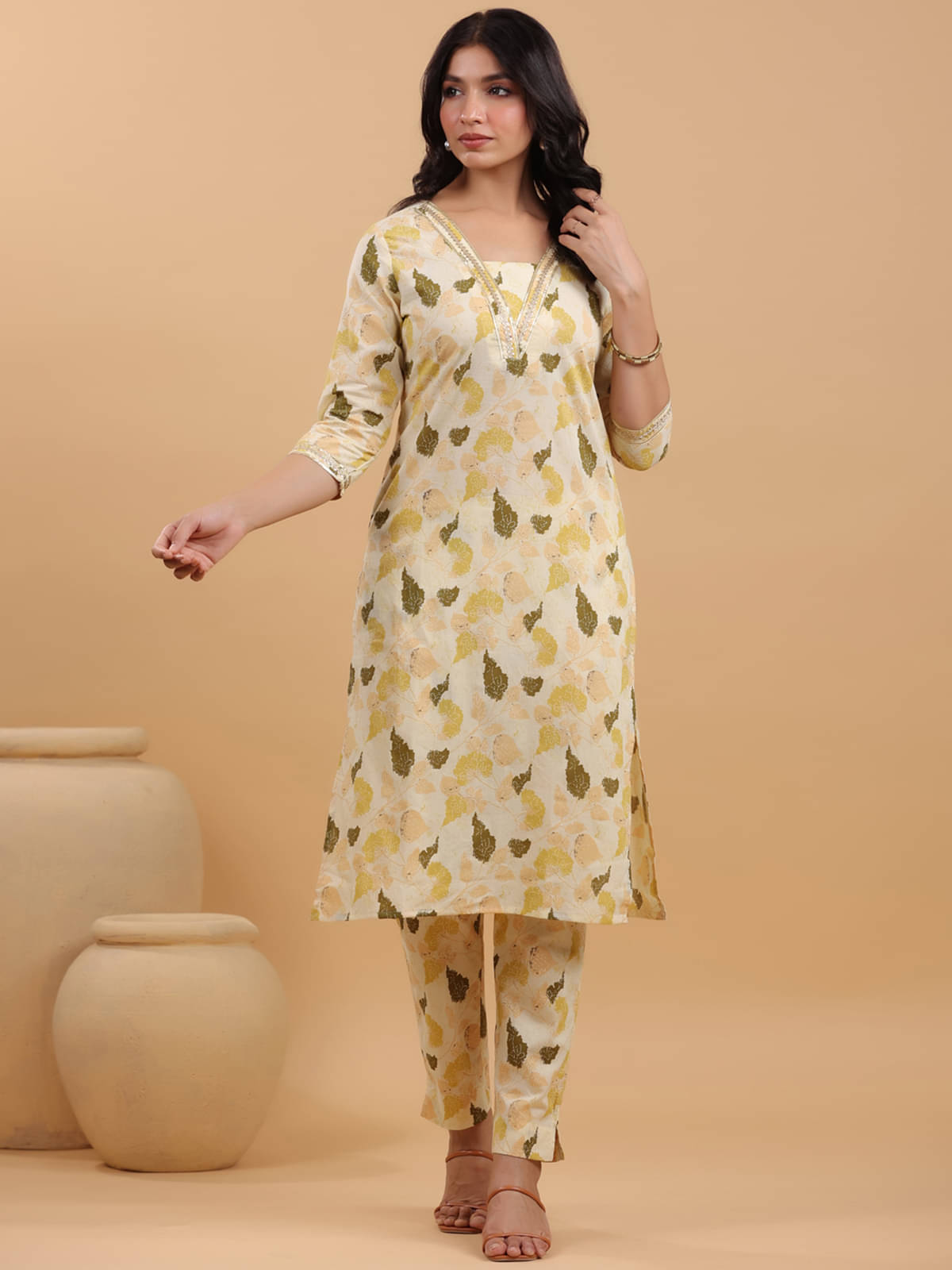 Janasya Cotton Printed Kurti With Pants Women's Stitched Salwar Suit - Cream ( Pack of 1 ) Janasya Cotton Printed Kurti With Pants Women's Stitched Salwar Suit - Cream ( Pack of 1 )
