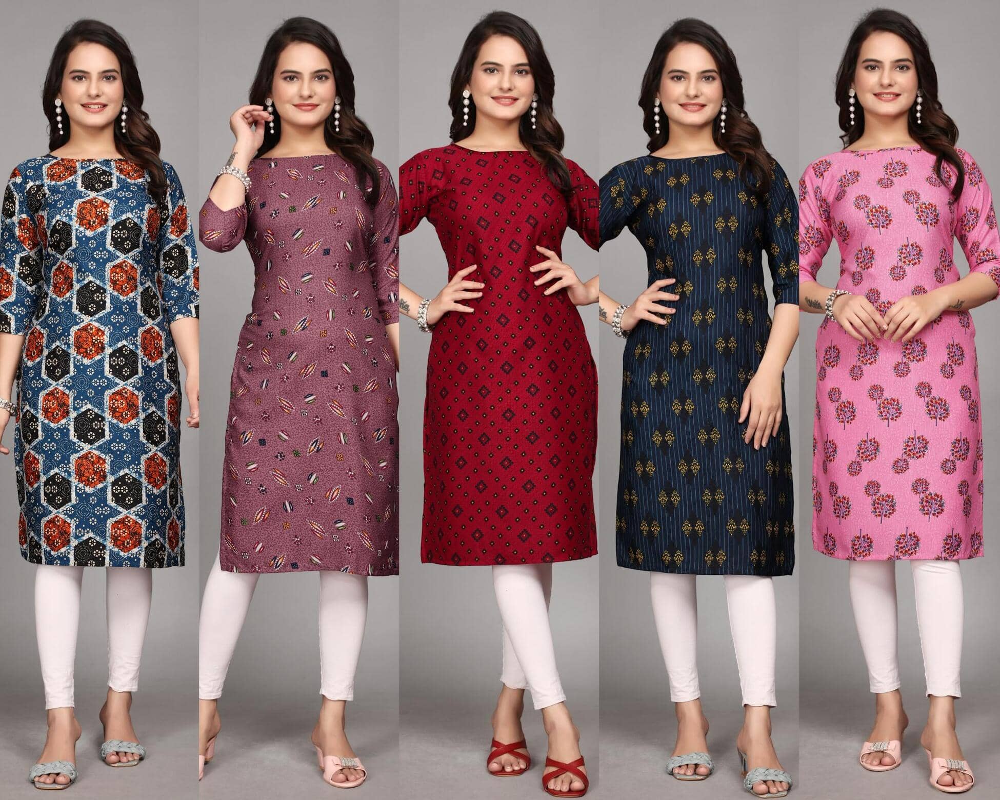 KALAVRITTA Pack of 5 Crepe Printed Straight Women's Kurti - ( Multicolor ) - Kurtis, Tunics | Buy online on ZillyBuy