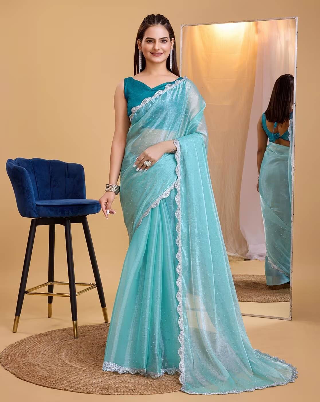     			KV Fashion Net Solid Saree With Unstitched Blouse Piece ( SkyBlue )