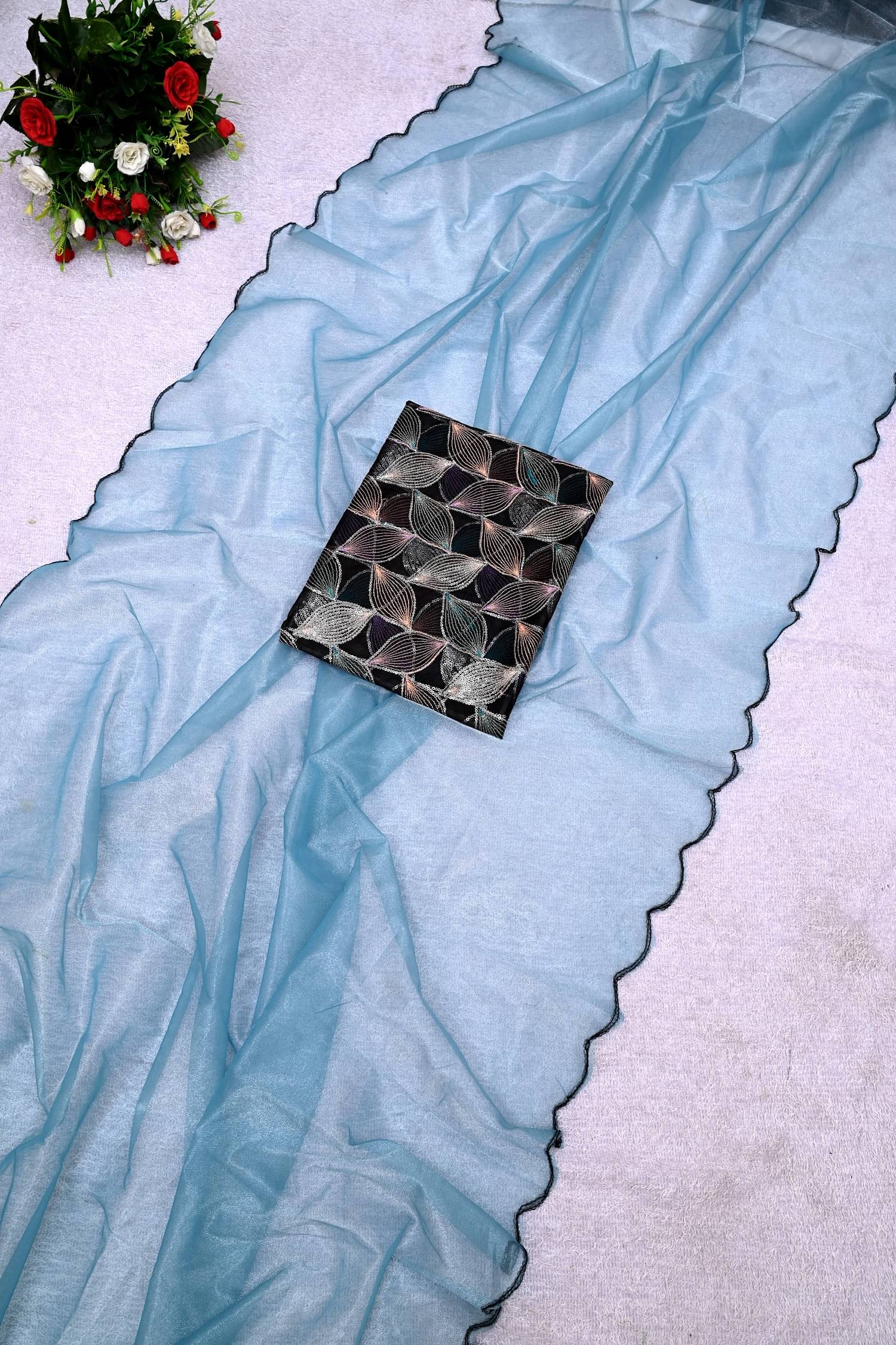 KV Fashion Organza Embellished Saree With Unstitched Blouse Piece ( SkyBlue ) KV Fashion Organza Embellished Saree With Unstitched Blouse Piece ( SkyBlue )