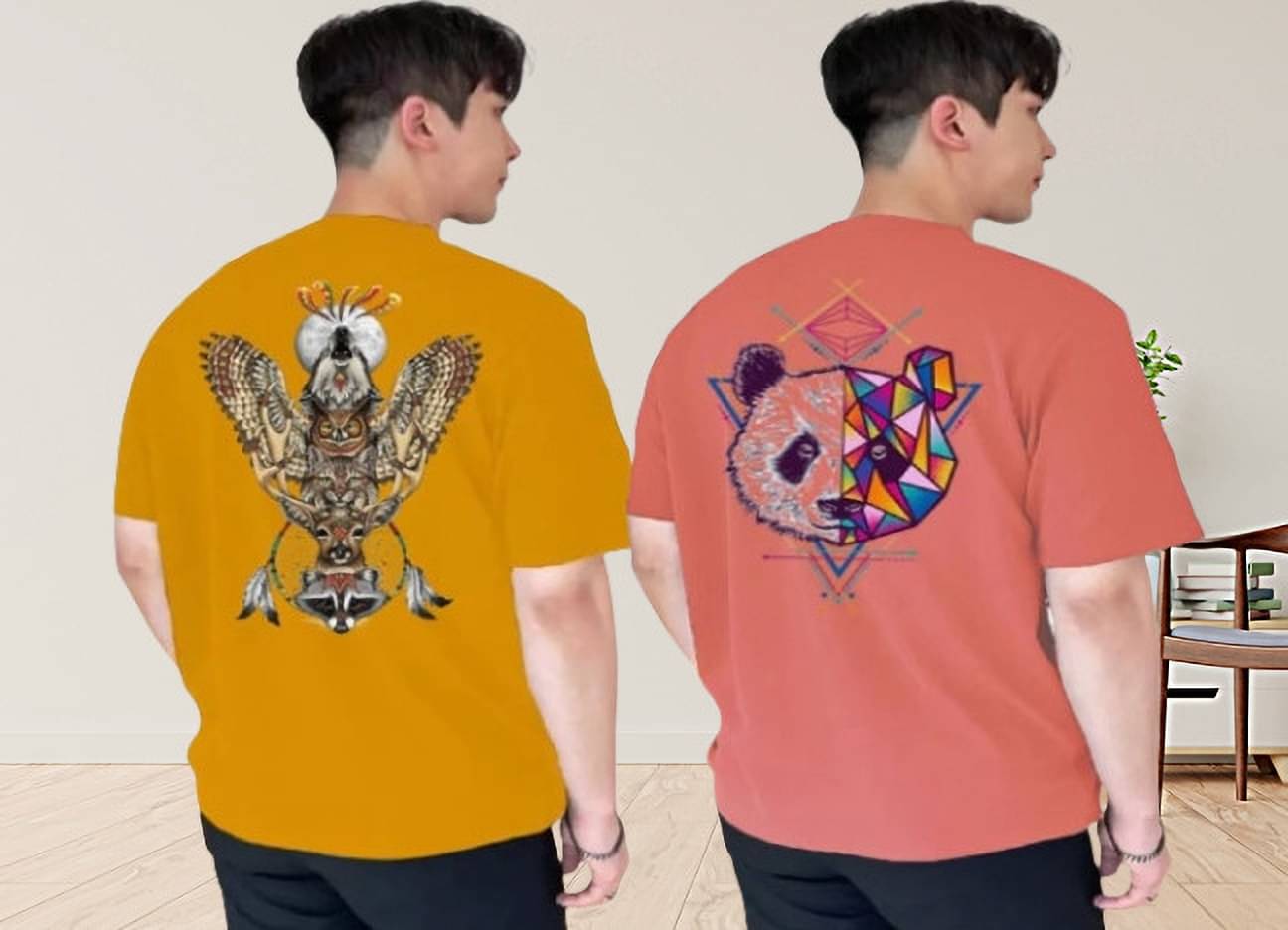     			Kintu Parantu Polyester Regular Fit Printed Half Sleeves Men's Round T-Shirt - Multicolor1 ( Pack of 2 )