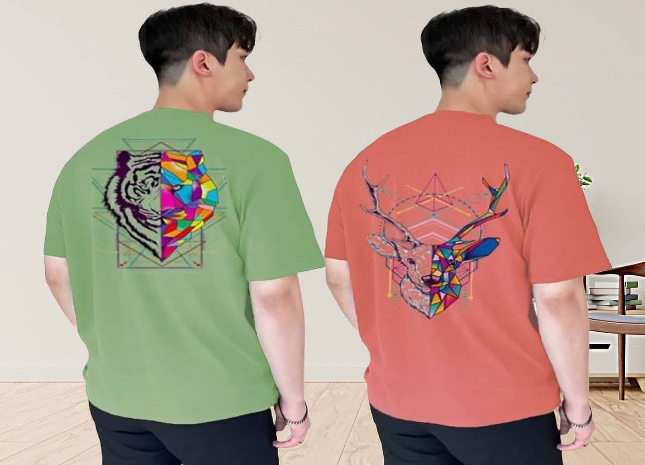     			Kintu Parantu Polyester Regular Fit Printed Half Sleeves Men's Round T-Shirt - Multicolor3 ( Pack of 2 )