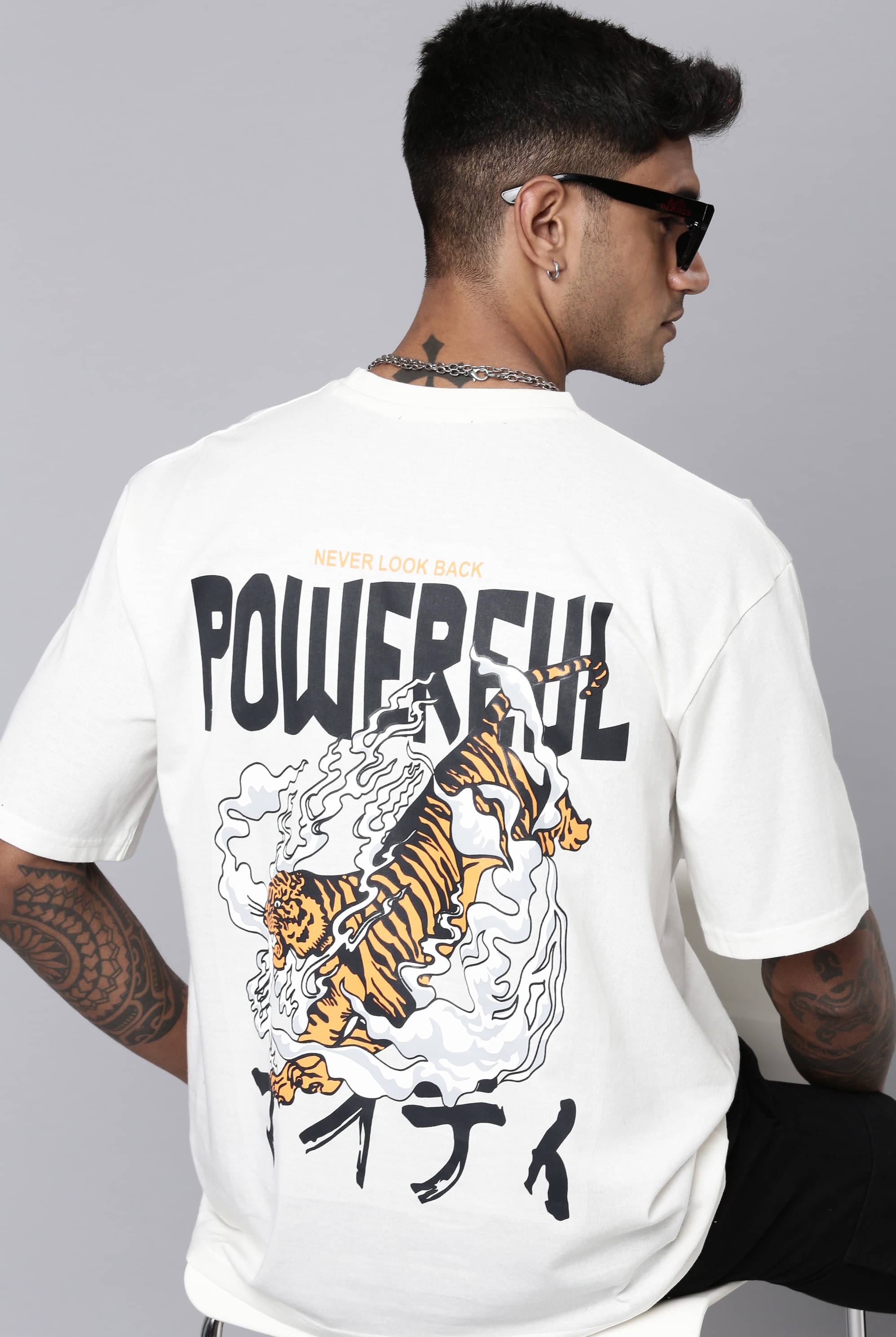     			LEWEL Cotton Blend Oversized Fit Printed 3/4th Sleeves Men's Round T-Shirt - White ( Pack of 1 )