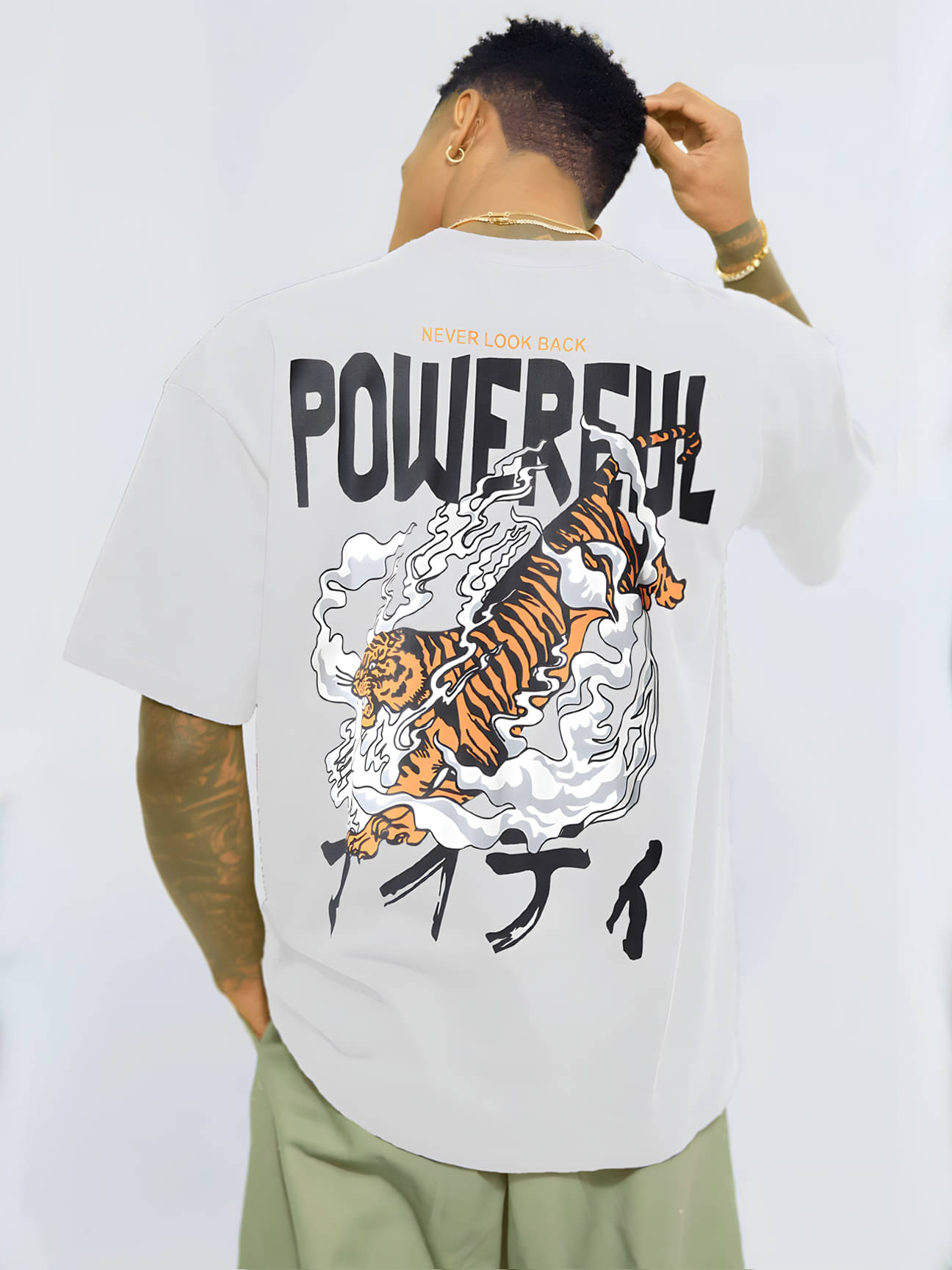     			LEWEL Cotton Blend Oversized Fit Printed 3/4th Sleeves Men's Round T-Shirt - White ( Pack of 1 )