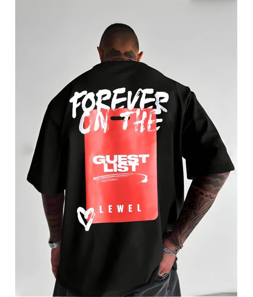 LEWEL Cotton Blend Oversized Fit Printed 3/4th Sleeves Men's Round T-Shirt - Black ( Pack of 1 )
