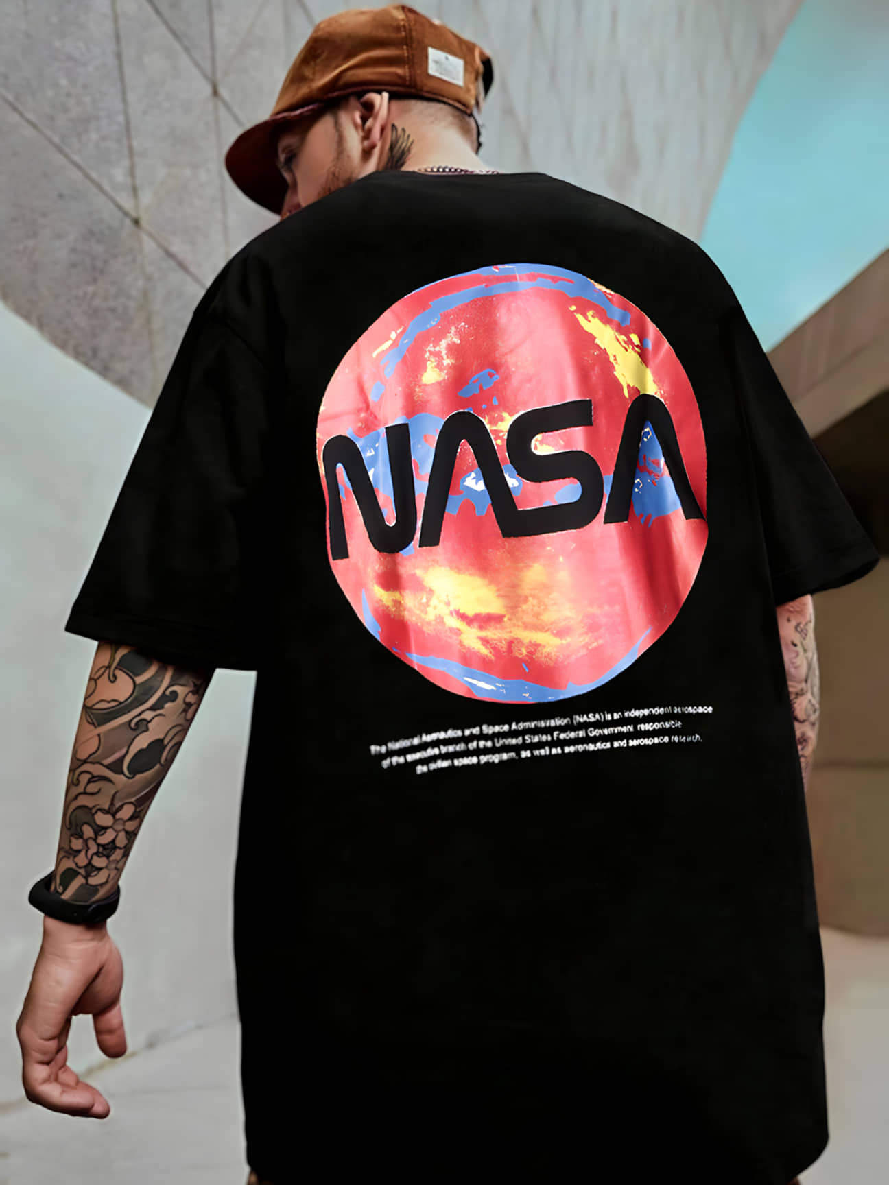LEWEL Cotton Blend Oversized Fit Printed 3/4th Sleeves Men's Round T-Shirt - Black ( Pack of 1 )