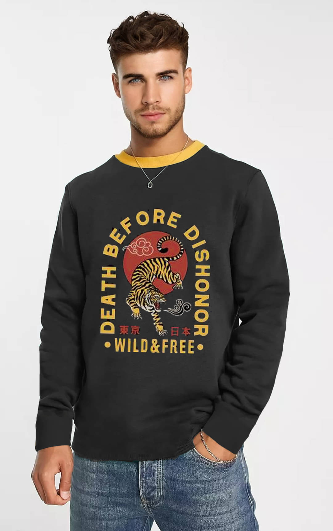 LEWEL Cotton Blend Regular Fit Printed Full Sleeves Men's Round T-Shirt - Black ( Pack of 1 ) LEWEL Cotton Blend Regular Fit Printed Full Sleeves Men's Round T-Shirt - Black ( Pack of 1 )