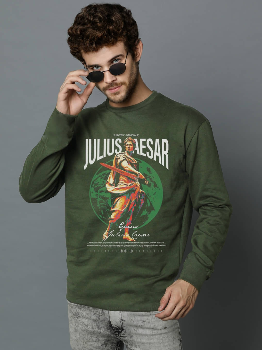 LEWEL Cotton Blend Regular Fit Printed Full Sleeves Men's Round T-Shirt - Green ( Pack of 1 )