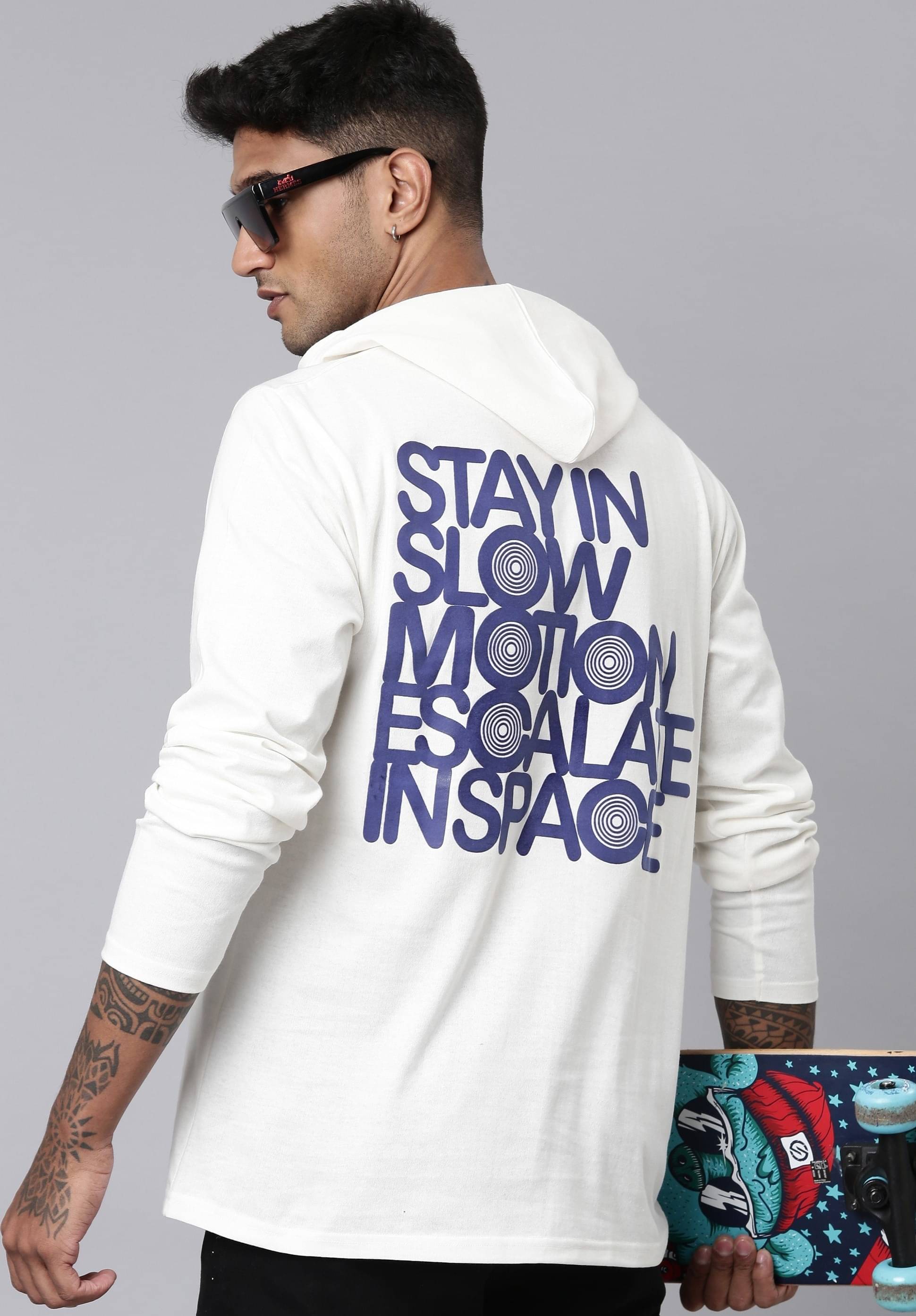 LEWEL Cotton Blend Slim Fit Printed Full Sleeves Men's Hooded T-Shirt - White ( Pack of 1 ) LEWEL Cotton Blend Slim Fit Printed Full Sleeves Men's Hooded T-Shirt - White ( Pack of 1 )