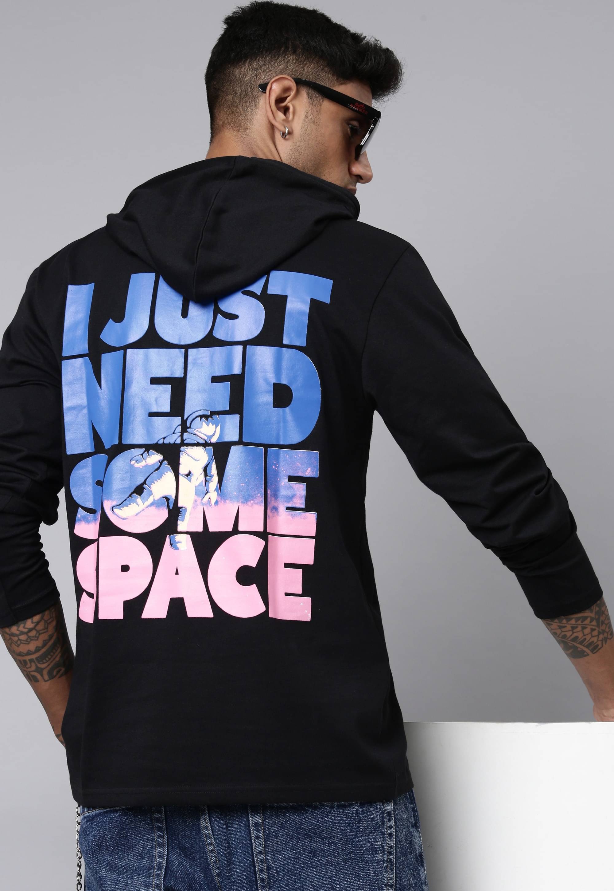     			LEWEL Cotton Blend Slim Fit Printed Full Sleeves Men's Hooded T-Shirt - Black ( Pack of 1 )
