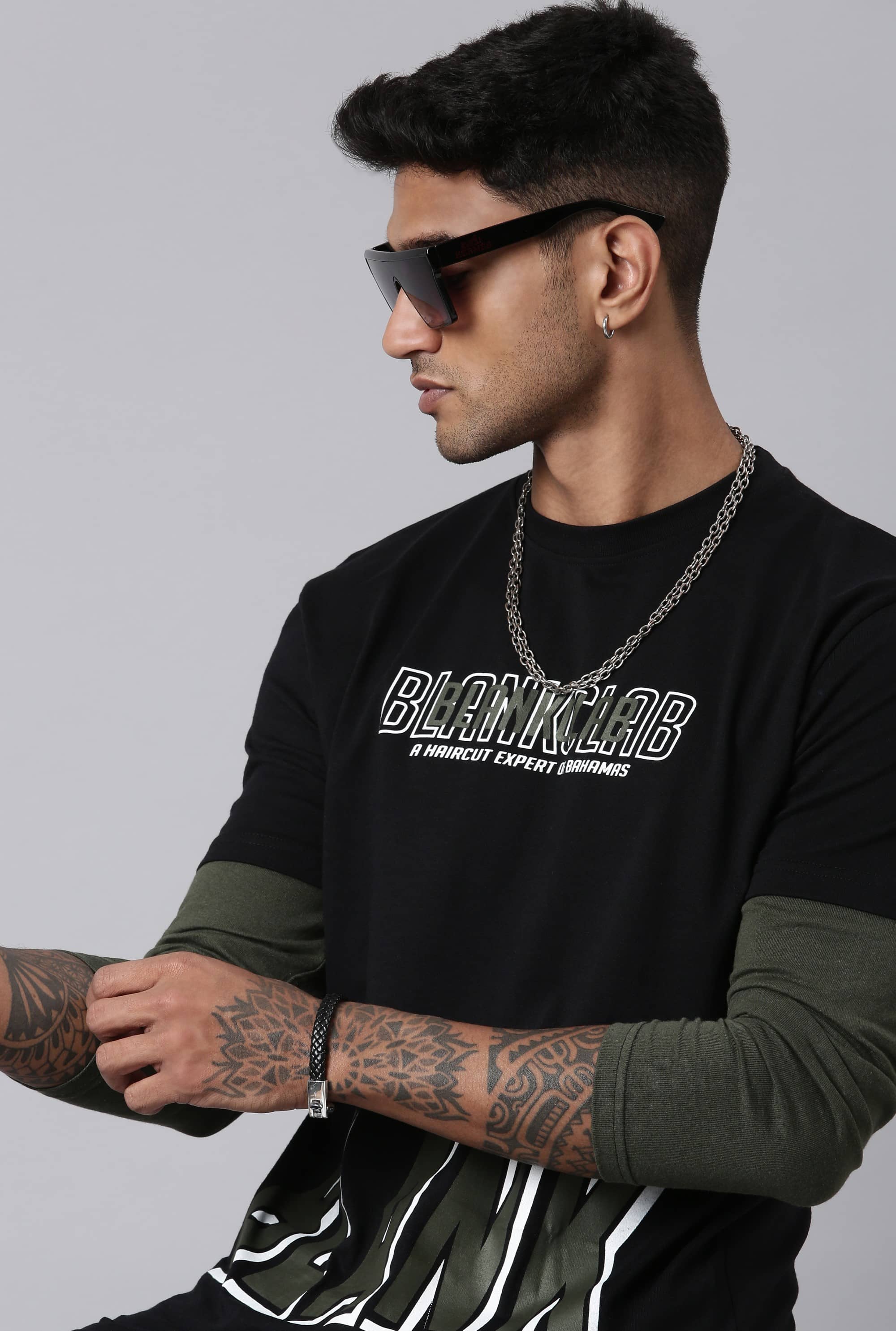 LEWEL Cotton Blend Slim Fit Printed Full Sleeves Men's Round T-Shirt - Multicolor ( Pack of 1 )