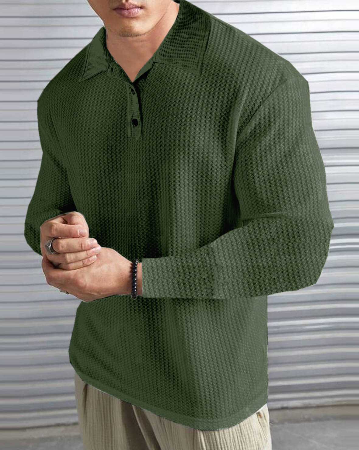     			LEWEL Pack of 1 Polyester Regular Fit Self Design Full Sleeves Men's Polo T Shirt ( Green )