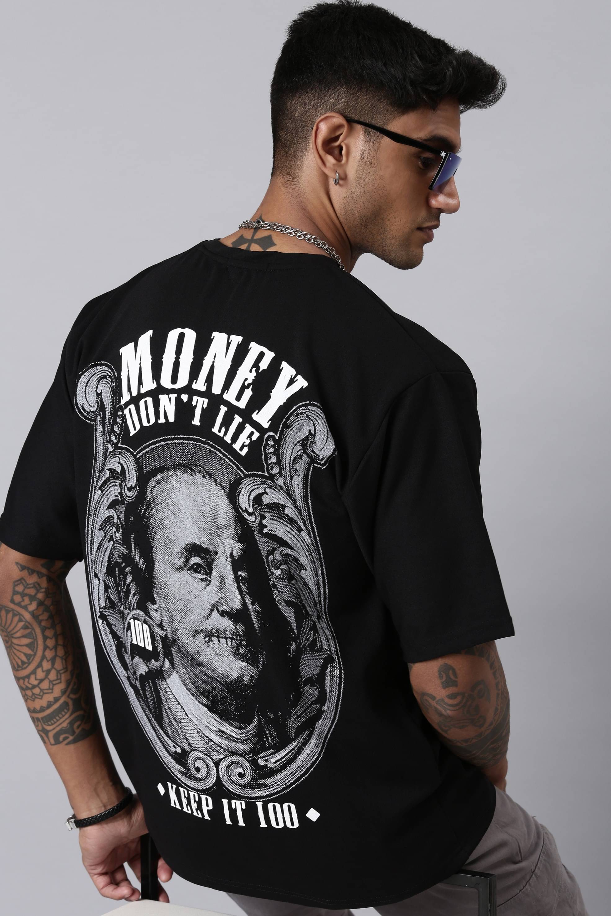 LEWEL Polyester Oversized Fit Printed 3/4th Sleeves Men's Round T-Shirt - Black ( Pack of 1 ) LEWEL Polyester Oversized Fit Printed 3/4th Sleeves Men's Round T-Shirt - Black ( Pack of 1 )