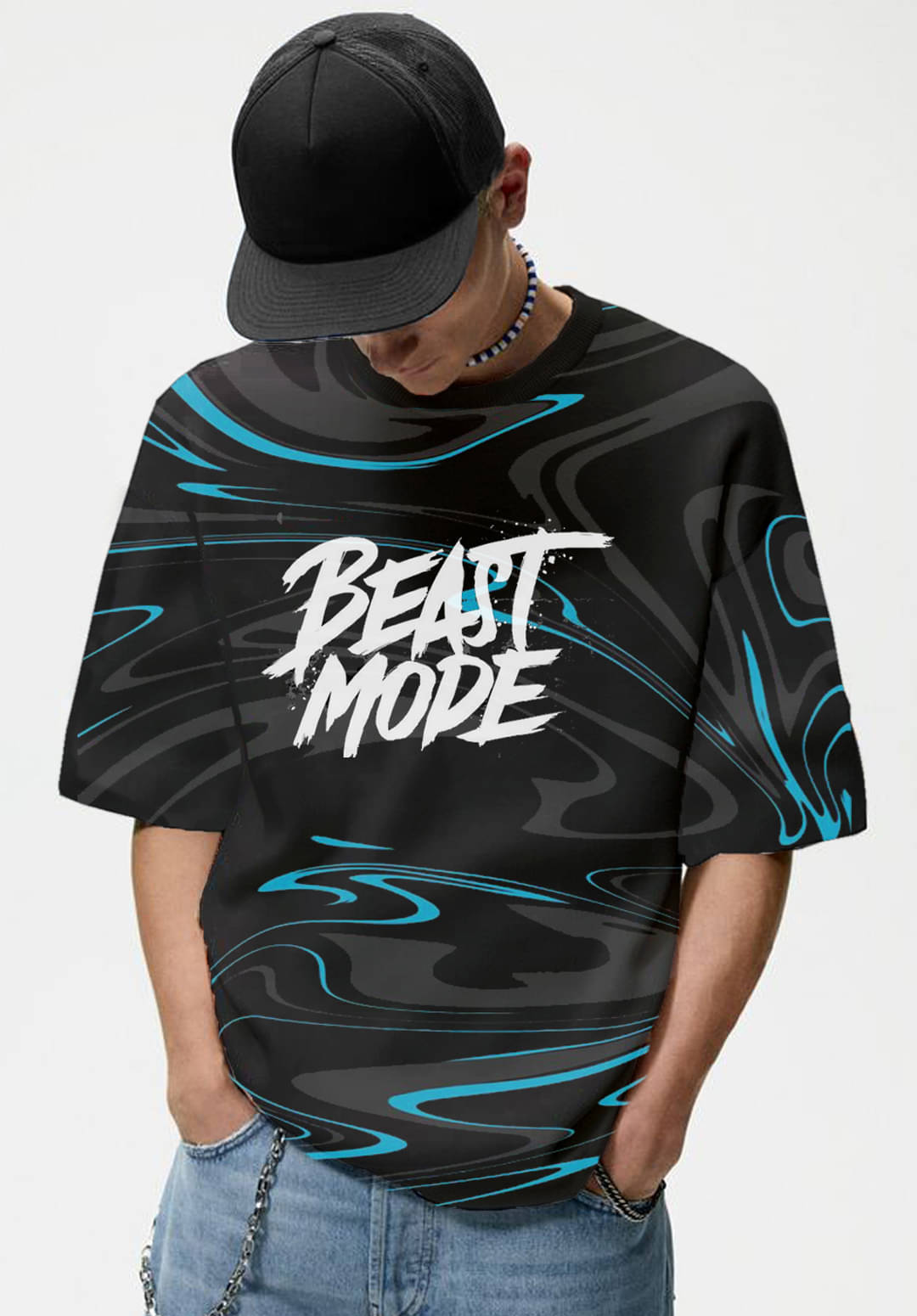 LEWEL Polyester Oversized Fit Printed 3/4th Sleeves Men's Round T-Shirt - Black ( Pack of 1 ) LEWEL Polyester Oversized Fit Printed 3/4th Sleeves Men's Round T-Shirt - Black ( Pack of 1 )