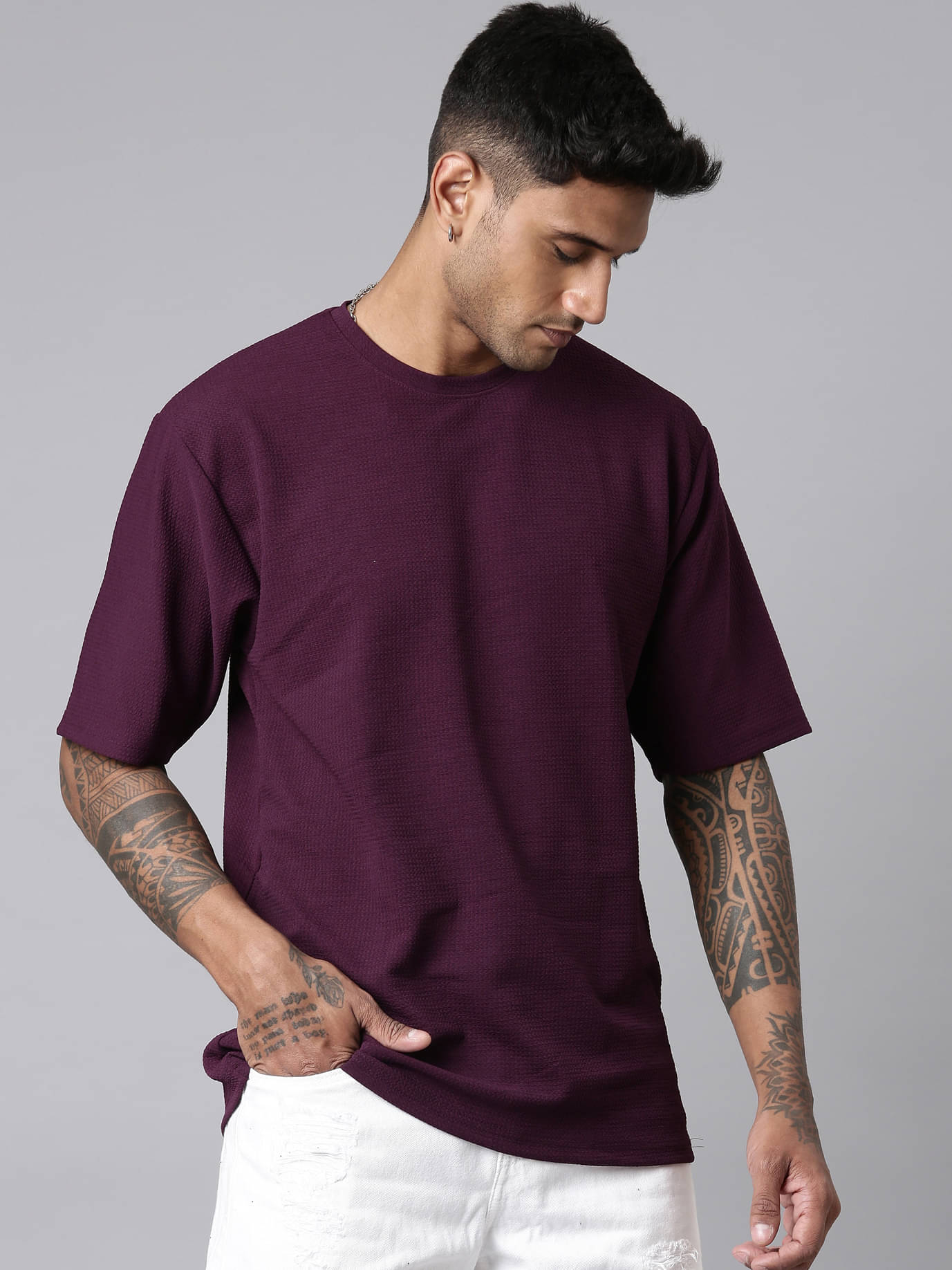     			LEWEL Polyester Oversized Fit Solid 3/4th Sleeves Men's Round T-Shirt - Maroon ( Pack of 1 )