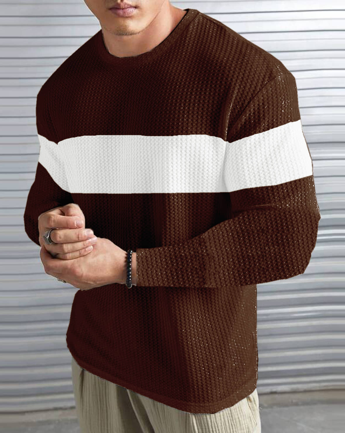 LEWEL Polyester Regular Fit Colorblock Full Sleeves Men's Round T-Shirt - Multicolor ( Pack of 1 )