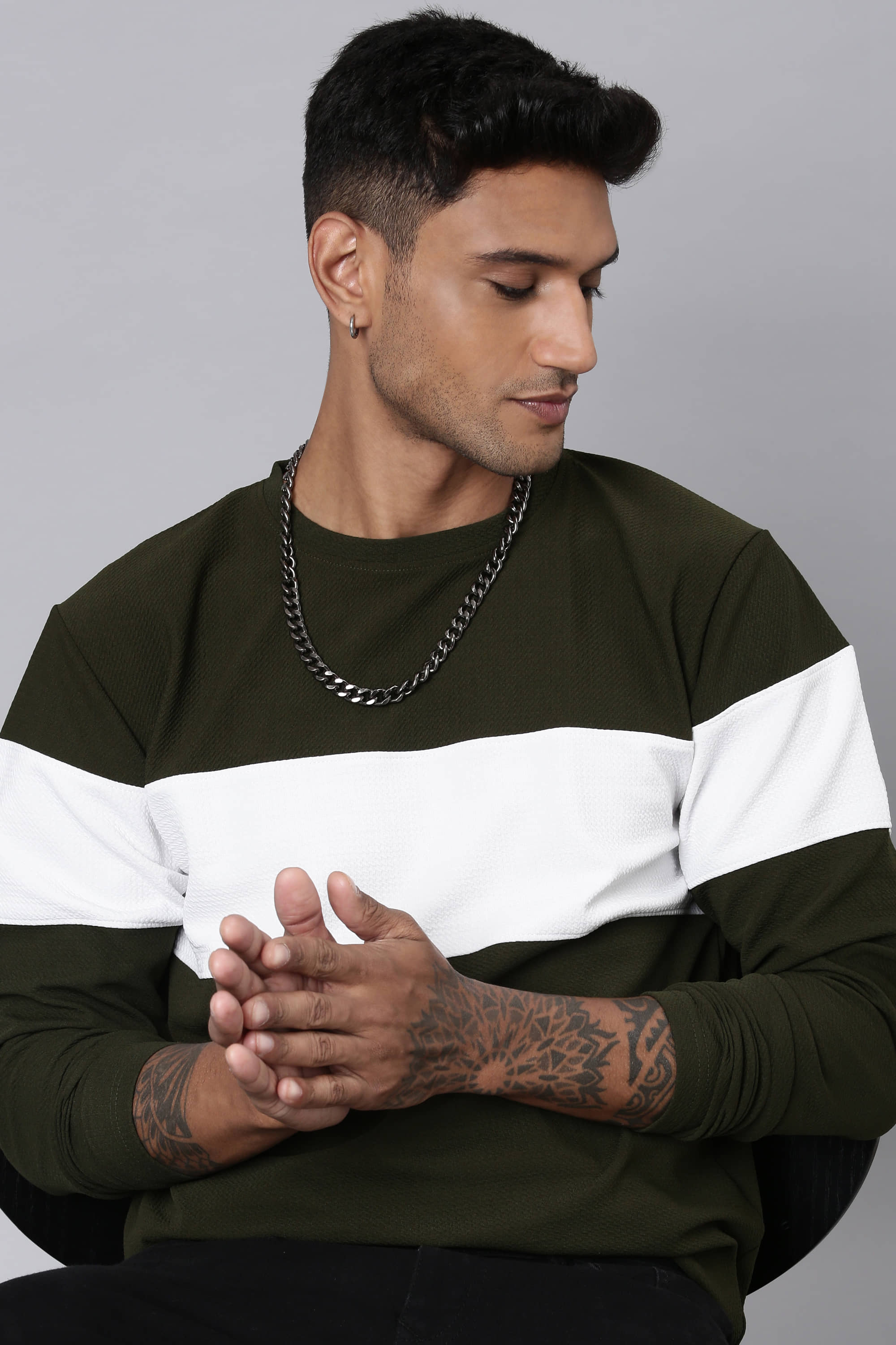 LEWEL Polyester Regular Fit Colorblock Full Sleeves Men's Round T-Shirt - Multicolor ( Pack of 1 )