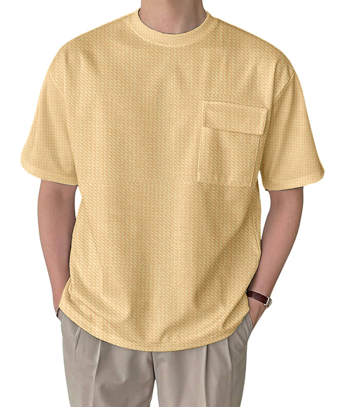     			LEWEL Polyester Regular Fit Self Design Half Sleeves Men's Round T-Shirt - Beige ( Pack of 1 )