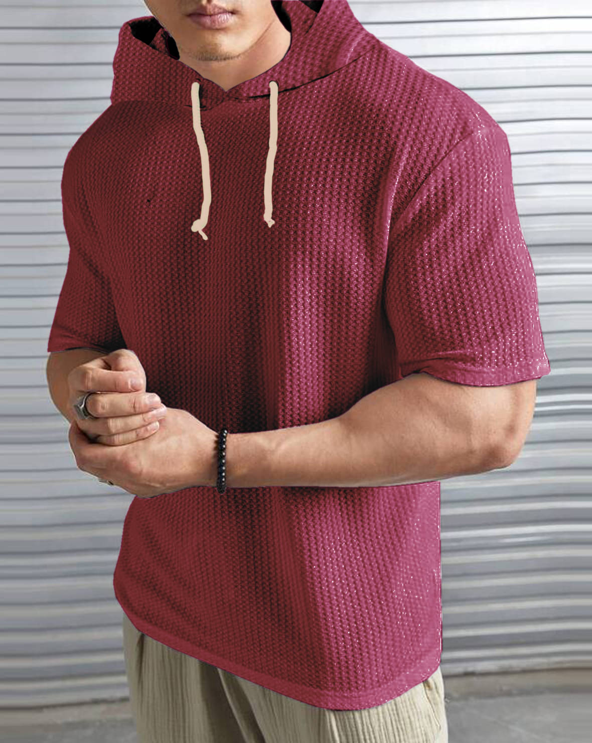     			LEWEL Polyester Regular Fit Solid Half Sleeves Men's Hooded T-Shirt - Maroon ( Pack of 1 )