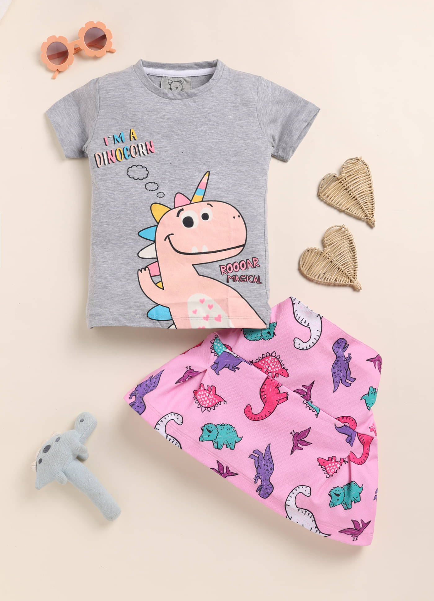 Lazy Shark Pack of 1 Girls Cotton Blend T-shirt & Skirts ( Gray ) Lazy Shark Pack of 1 Girls Cotton Blend T-shirt & Skirts ( Gray )