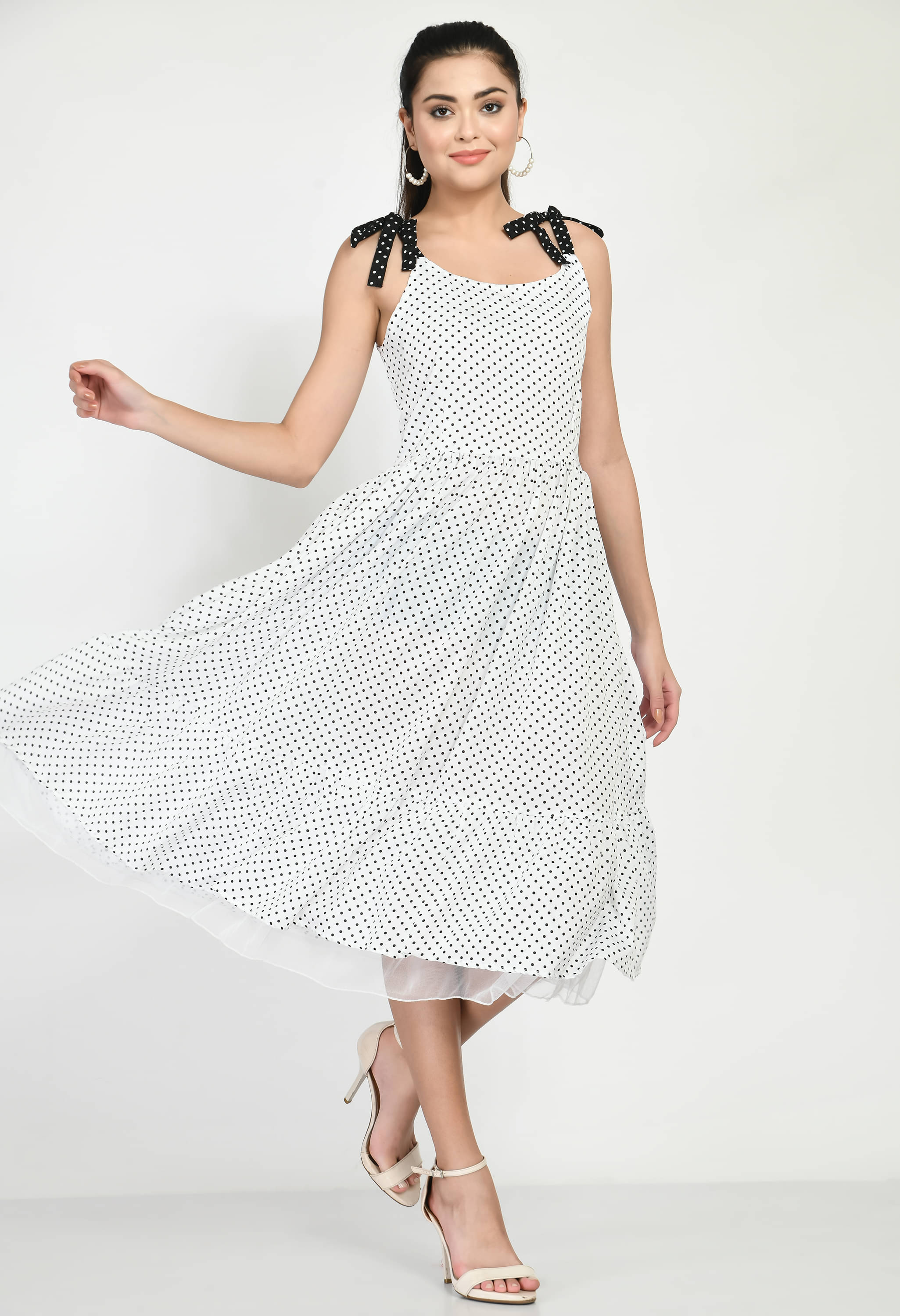 Lihana Women Crepe Printed Fit & Flare Dress ( White ) Lihana Women Crepe Printed Fit & Flare Dress ( White )