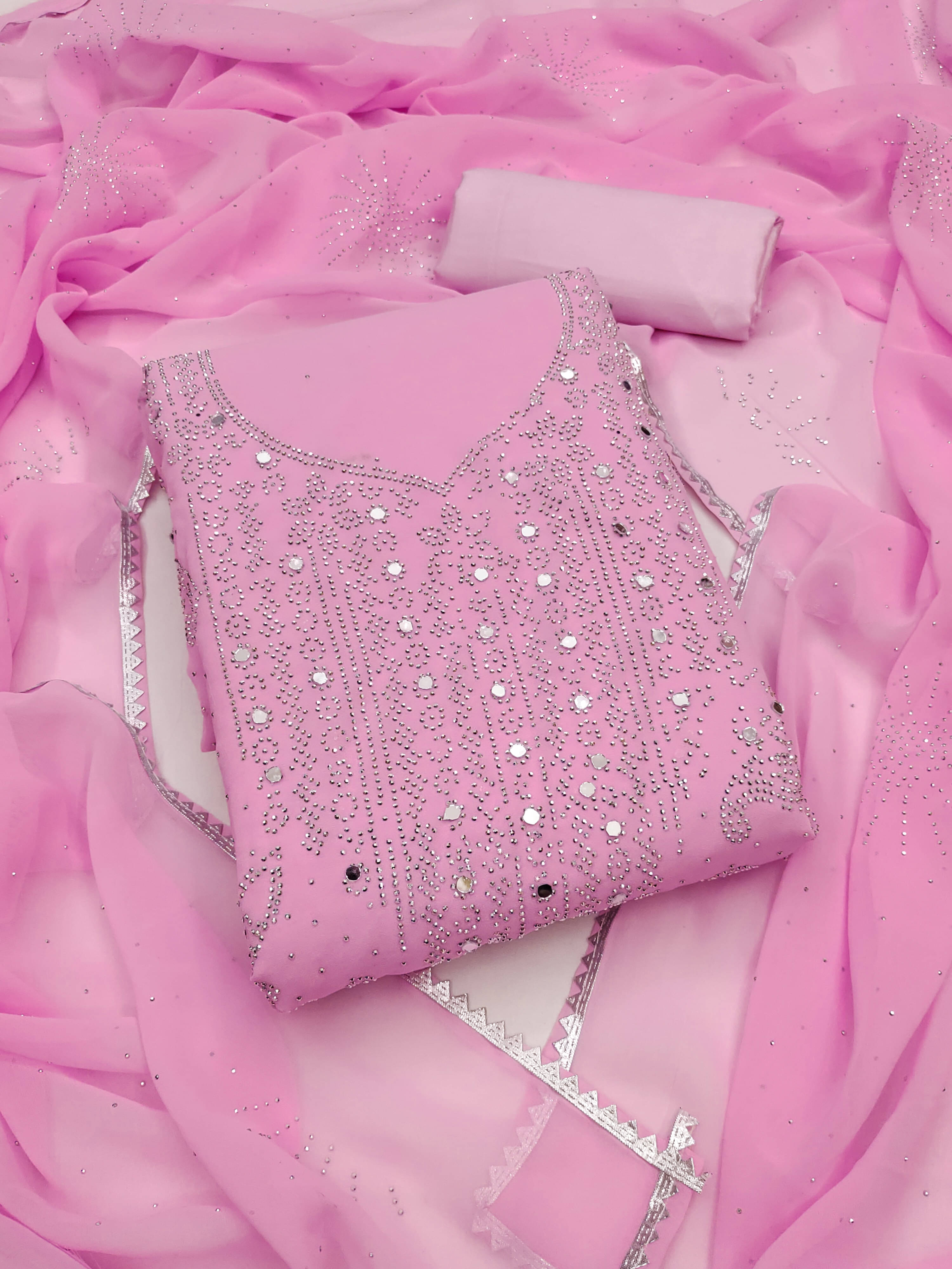     			Nayanthara Trends Unstitched Georgette Embellished Dress Material - Pink ( Pack of 1 )