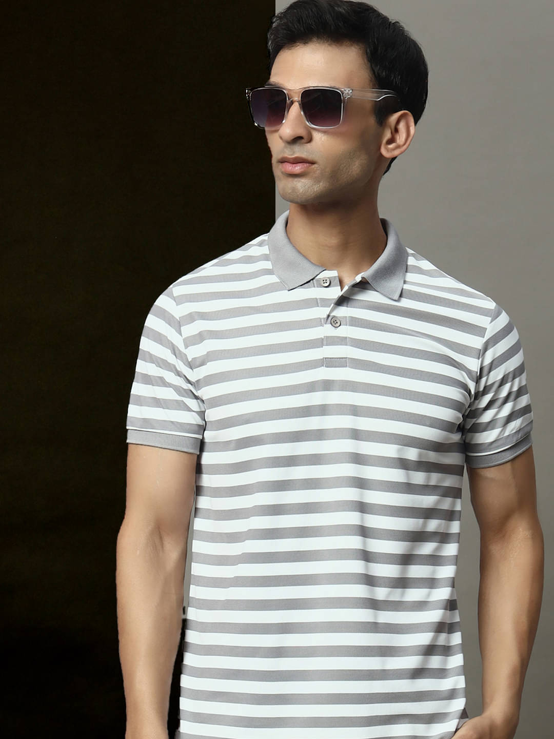 OGEN Pack of 1 Cotton Blend Regular Fit Striped Half Sleeves Men's Polo T Shirt ( Grey ) OGEN Pack of 1 Cotton Blend Regular Fit Striped Half Sleeves Men's Polo T Shirt ( Grey )