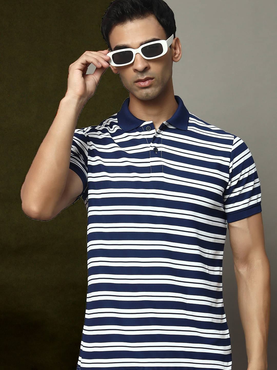 OGEN Pack of 1 Cotton Blend Regular Fit Striped Half Sleeves Men's Polo T Shirt ( Navy Blue ) OGEN Pack of 1 Cotton Blend Regular Fit Striped Half Sleeves Men's Polo T Shirt ( Navy Blue )