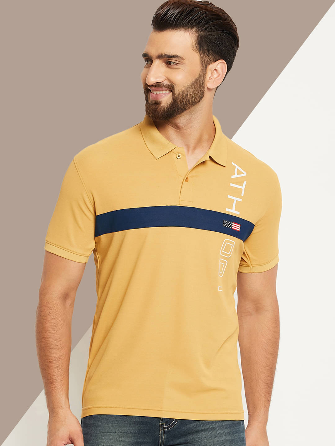 OGEN Pack of 1 Cotton Blend Regular Fit Colorblock Half Sleeves Men's Polo T Shirt ( Mustard ) OGEN Pack of 1 Cotton Blend Regular Fit Colorblock Half Sleeves Men's Polo T Shirt ( Mustard )