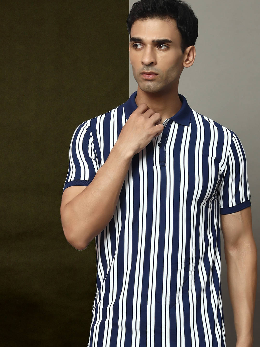 OGEN Pack of 1 Cotton Blend Regular Fit Striped Half Sleeves Men's Polo T Shirt ( Navy Blue ) OGEN Pack of 1 Cotton Blend Regular Fit Striped Half Sleeves Men's Polo T Shirt ( Navy Blue )