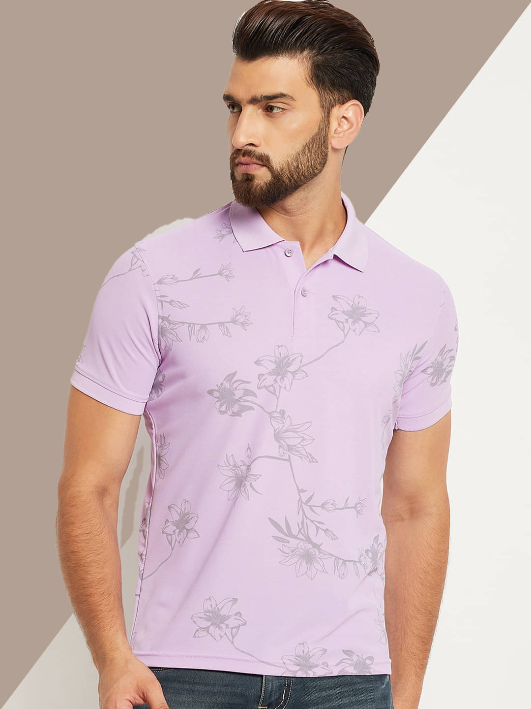 OGEN Pack of 1 Cotton Blend Regular Fit Printed Half Sleeves Men's Polo T Shirt ( Lavender )     			OGEN Pack of 1 Cotton Blend Regular Fit Printed Half Sleeves Men's Polo T Shirt ( Lavender )