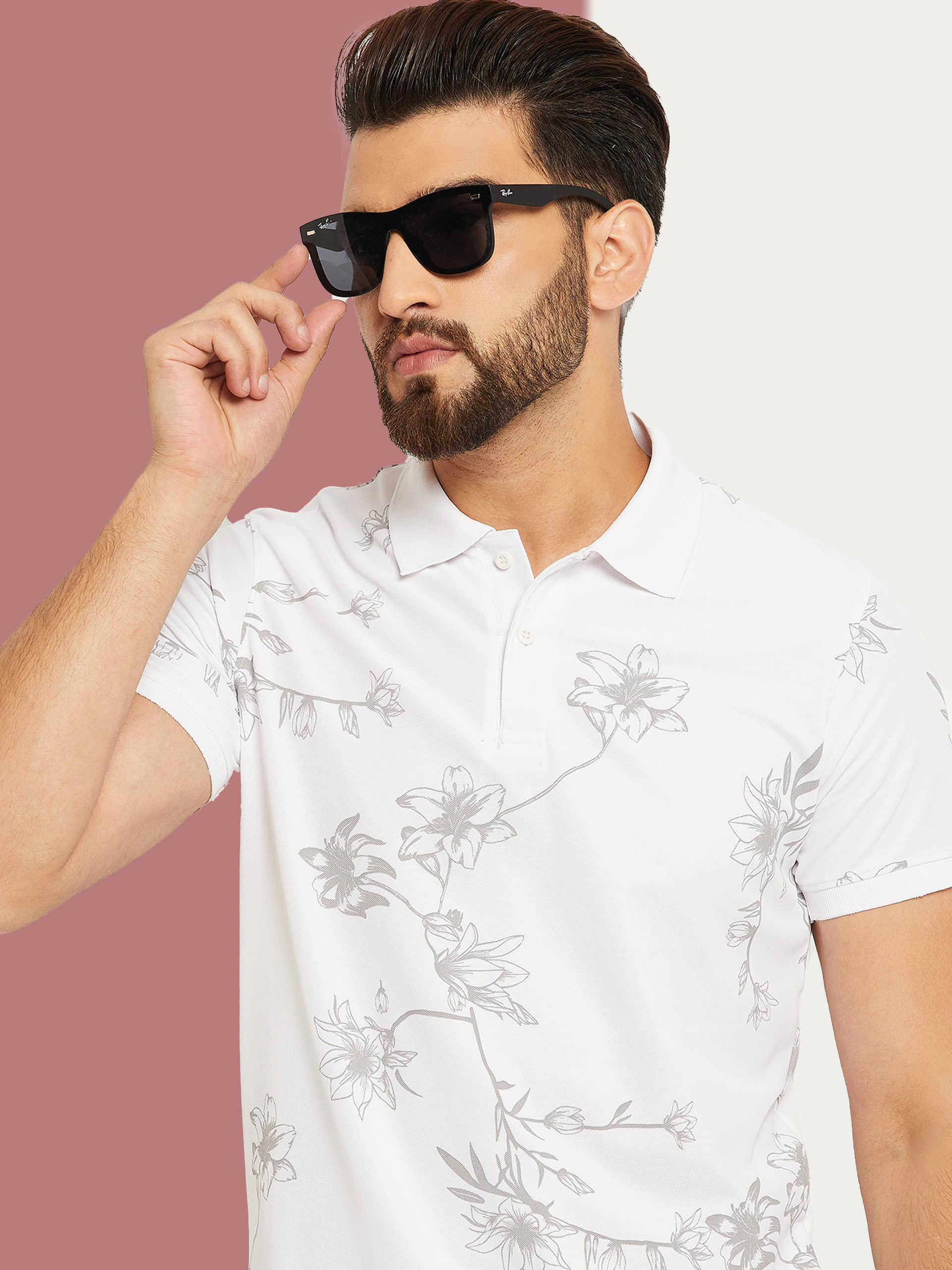 OGEN Pack of 1 Cotton Blend Regular Fit Printed Half Sleeves Men's Polo T Shirt ( White )