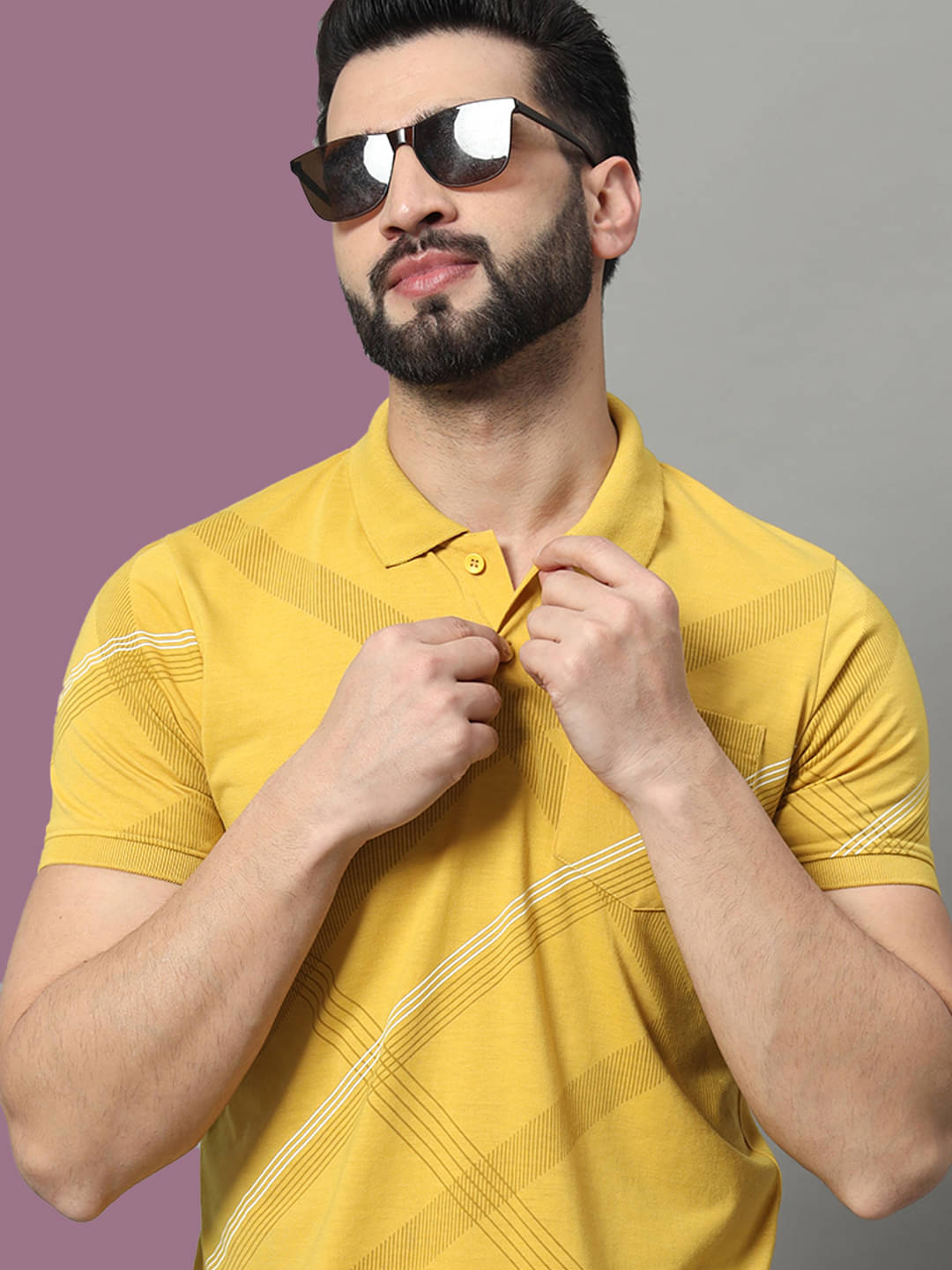     			OGEN Pack of 1 Cotton Blend Regular Fit Printed Half Sleeves Men's Polo T Shirt ( Mustard )
