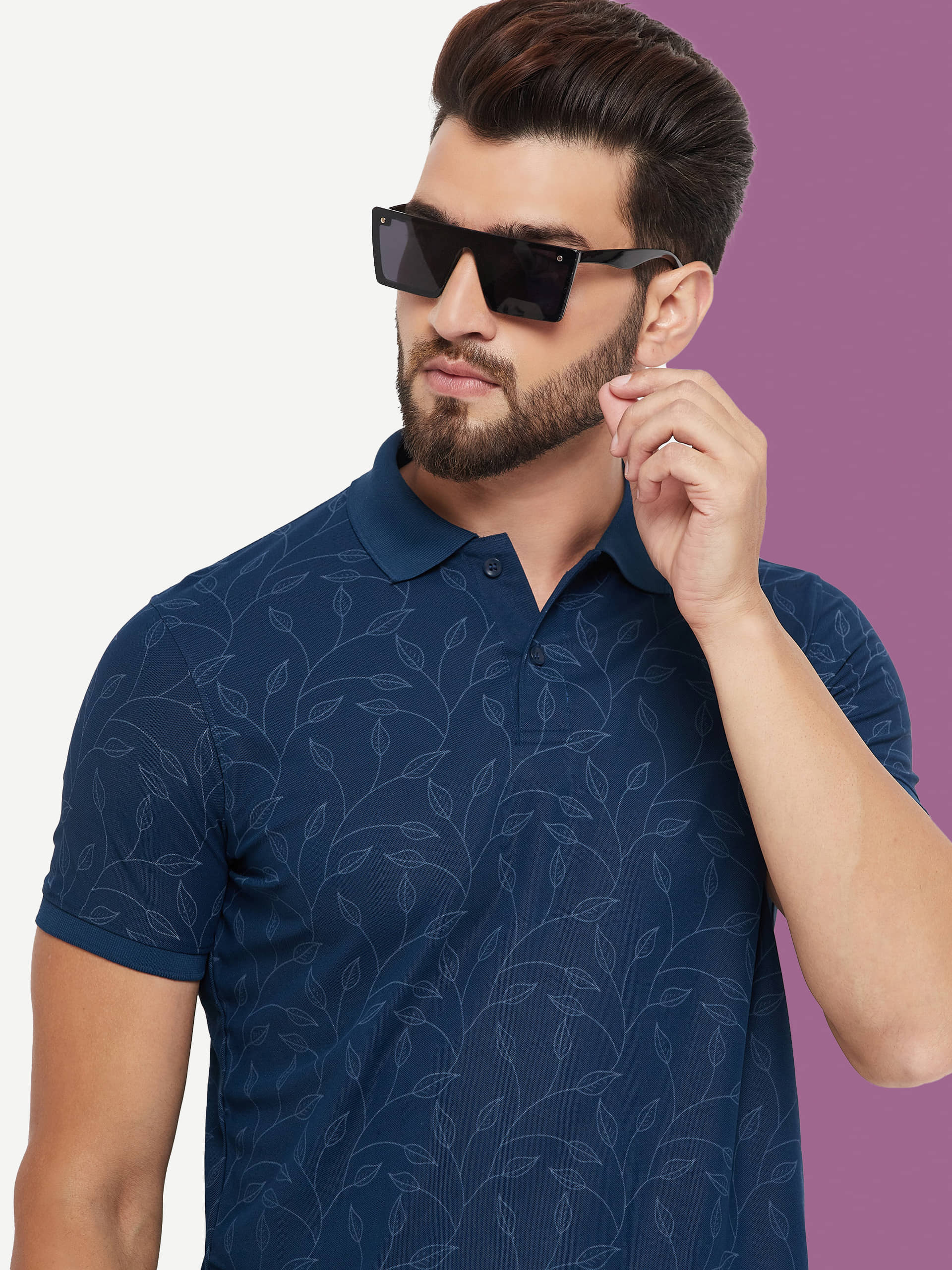 OGEN Pack of 1 Cotton Blend Regular Fit Printed Half Sleeves Men's Polo T Shirt ( Navy )