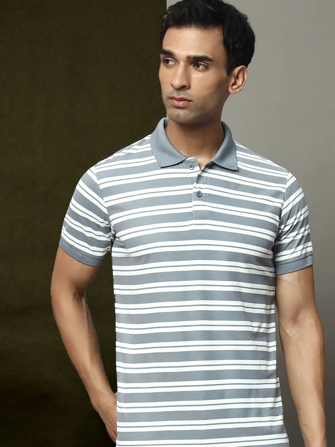 OGEN Pack of 1 Cotton Blend Regular Fit Striped Half Sleeves Men's Polo T Shirt ( Grey ) OGEN Pack of 1 Cotton Blend Regular Fit Striped Half Sleeves Men's Polo T Shirt ( Grey )