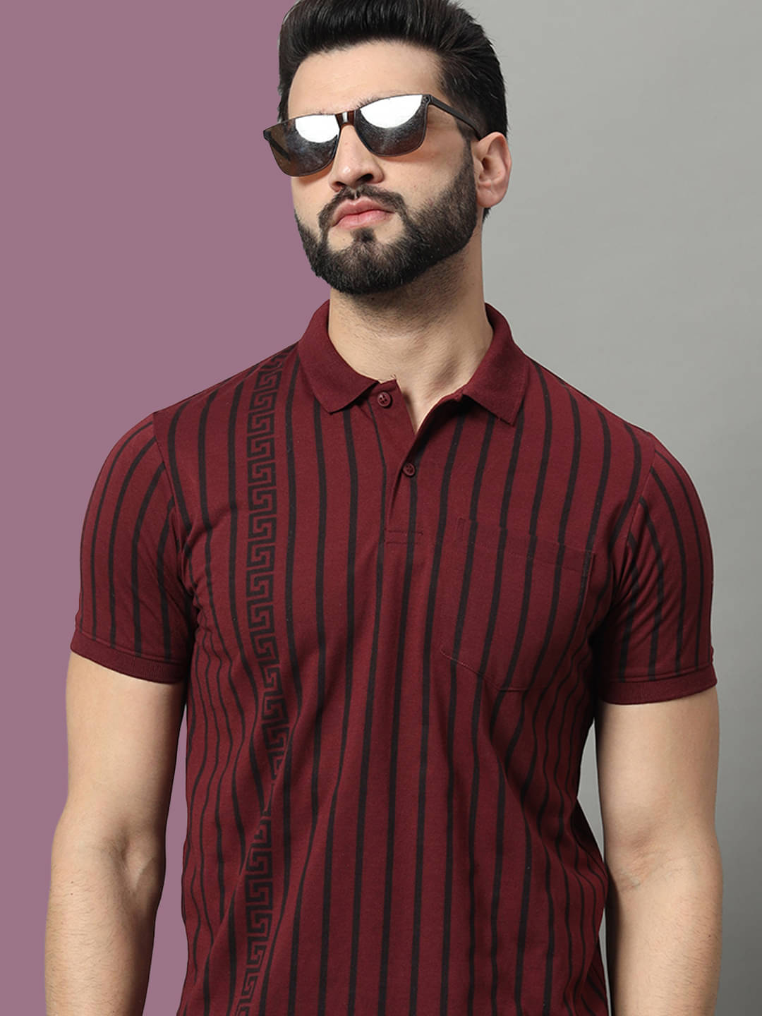OGEN Pack of 1 Cotton Blend Regular Fit Striped Half Sleeves Men's Polo T Shirt ( Wine ) OGEN Pack of 1 Cotton Blend Regular Fit Striped Half Sleeves Men's Polo T Shirt ( Wine )